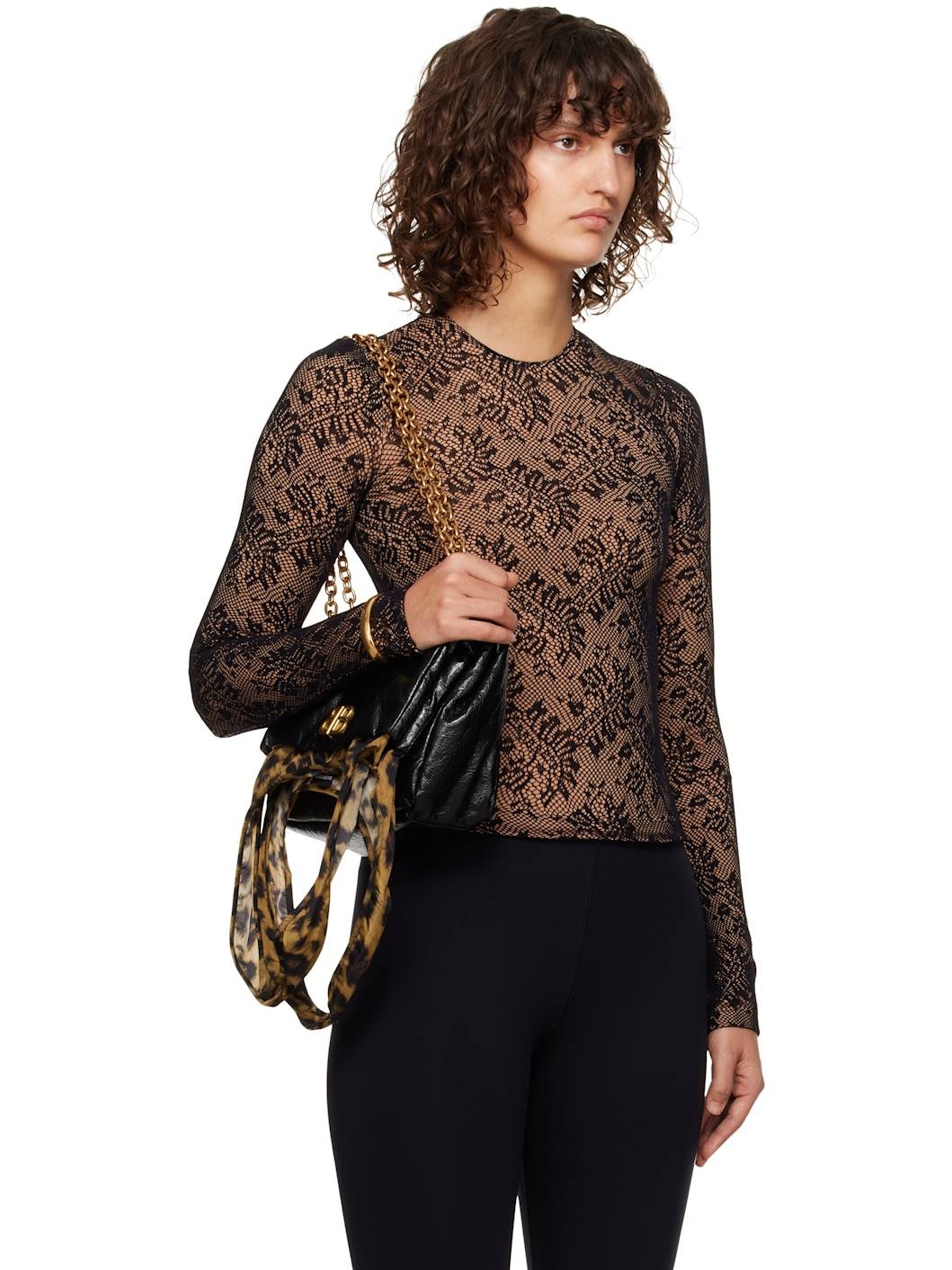 Black & Beige Lace Crewneck T-shirt - 2