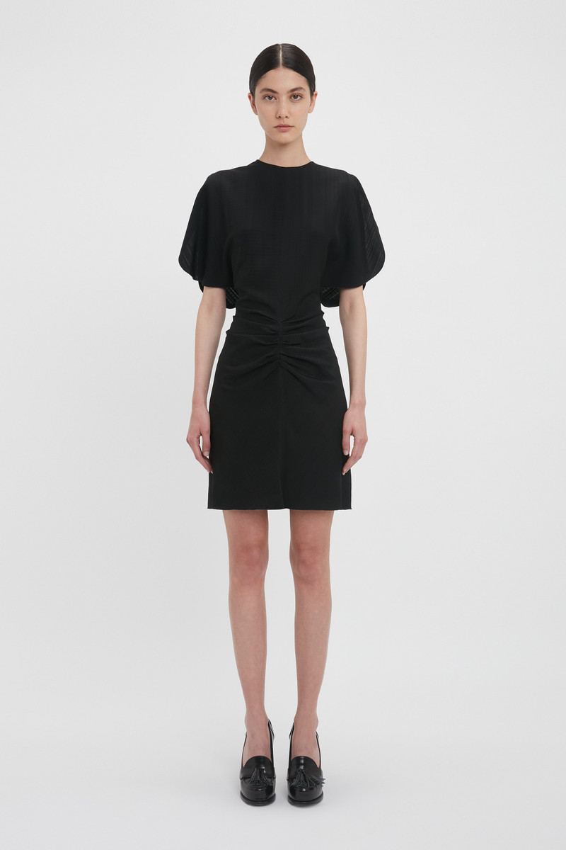 Victoria Beckham Gathered Waist Mini Dress In Black outlook