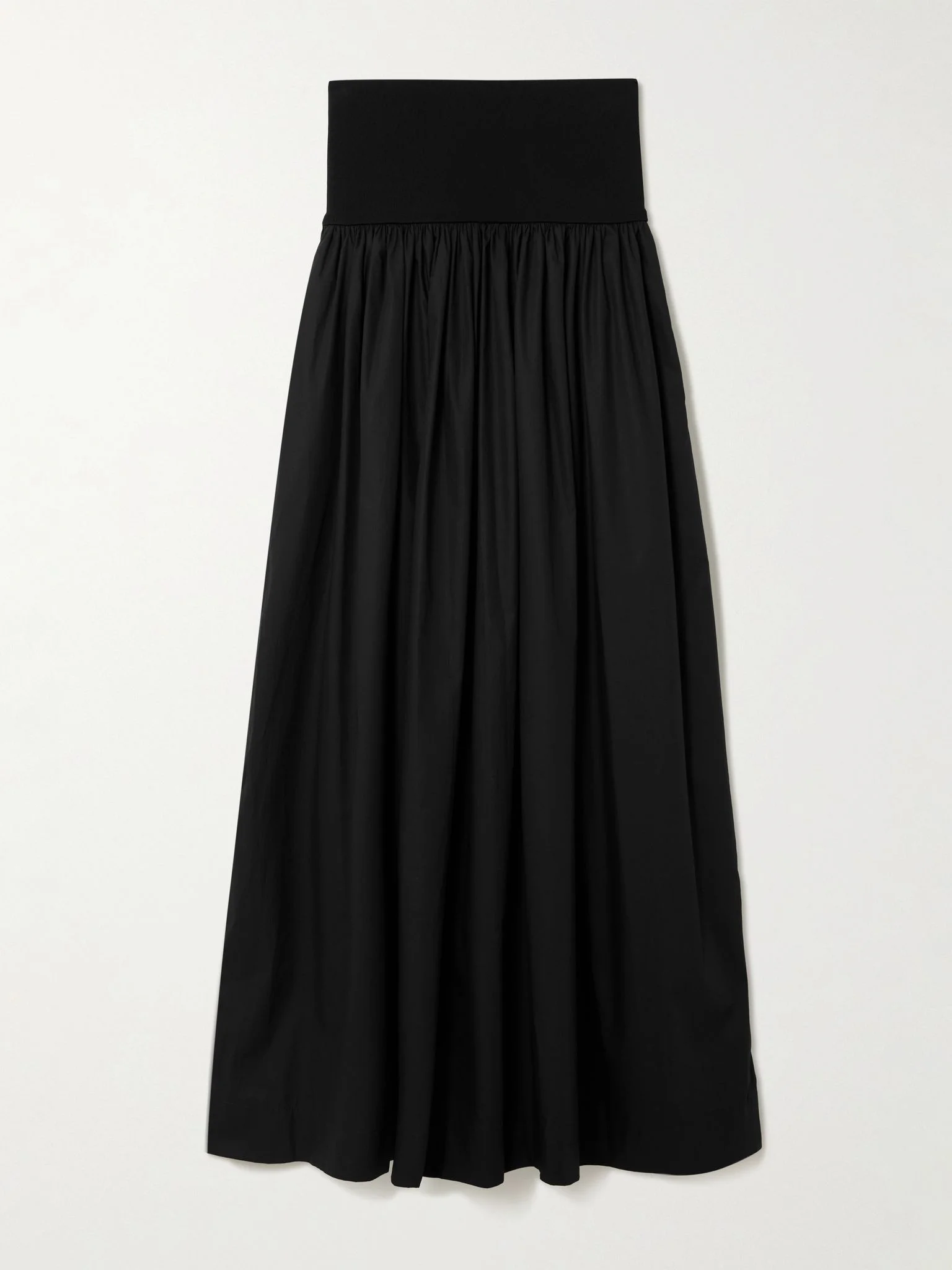 Gathered organic cotton-poplin and stretch-knit maxi skirt Brown - 1