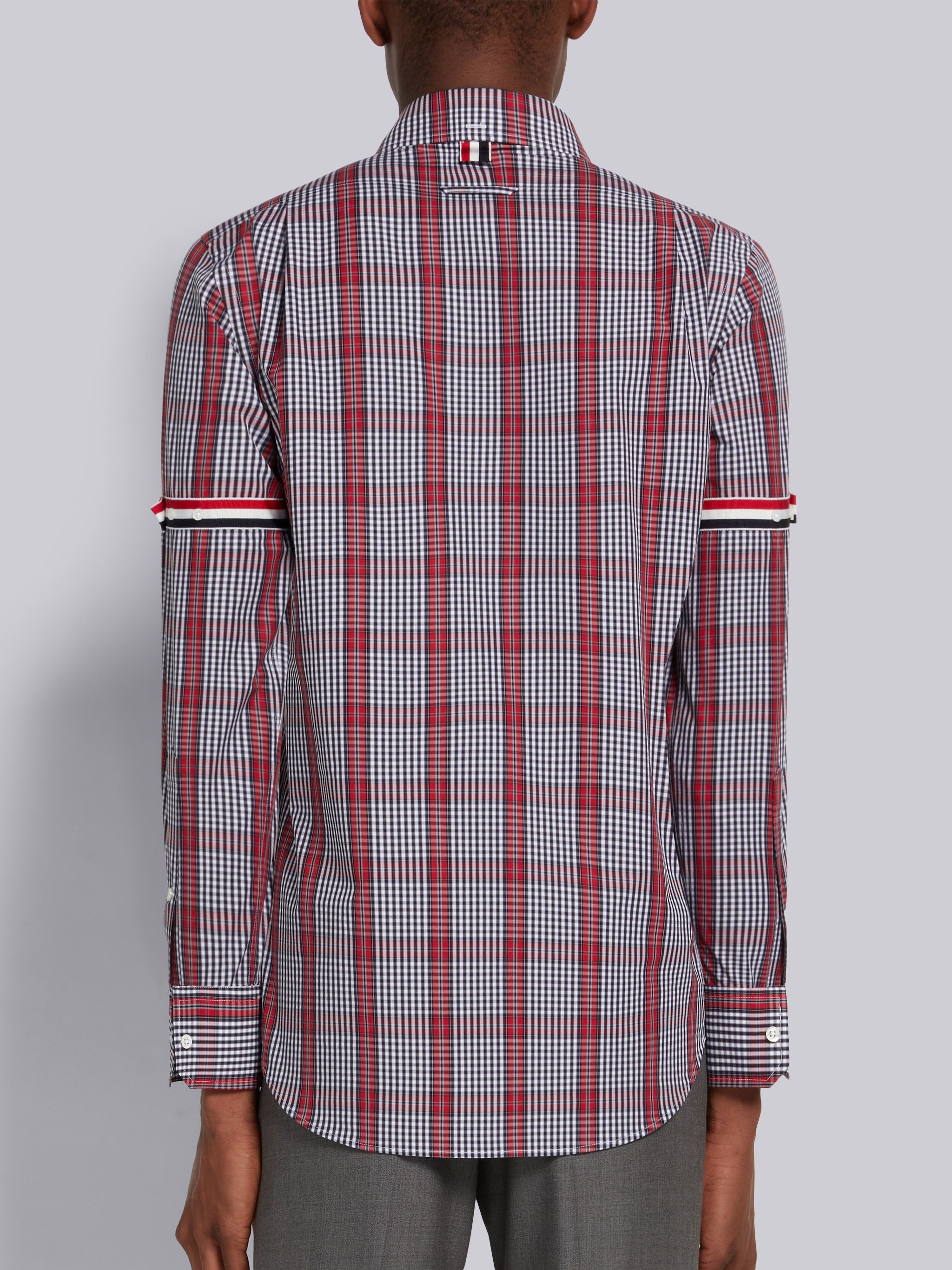 Multicolor Small Grid Windowpane Check Poplin Grosgrain Armband Straight Fit Shirt - 4