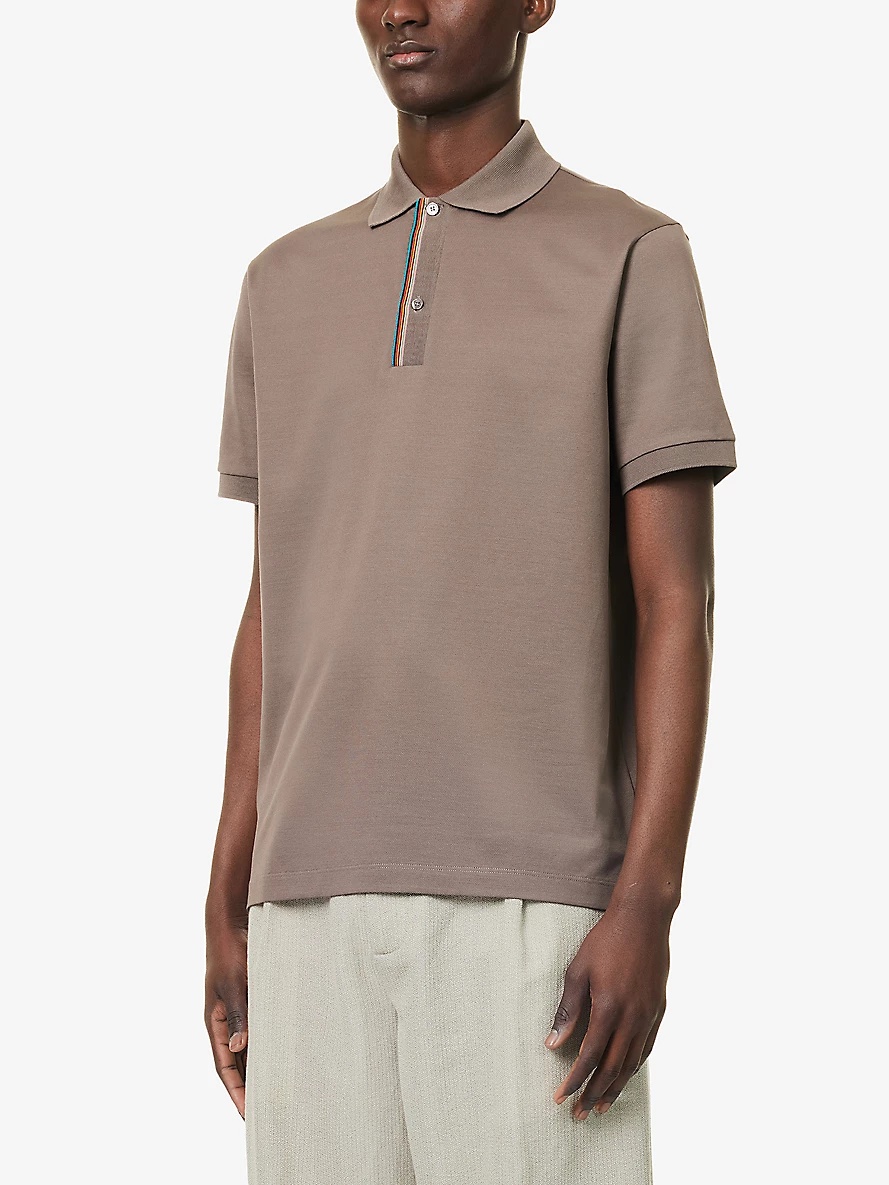Striped-placket regular-fit cotton polo shirt - 3