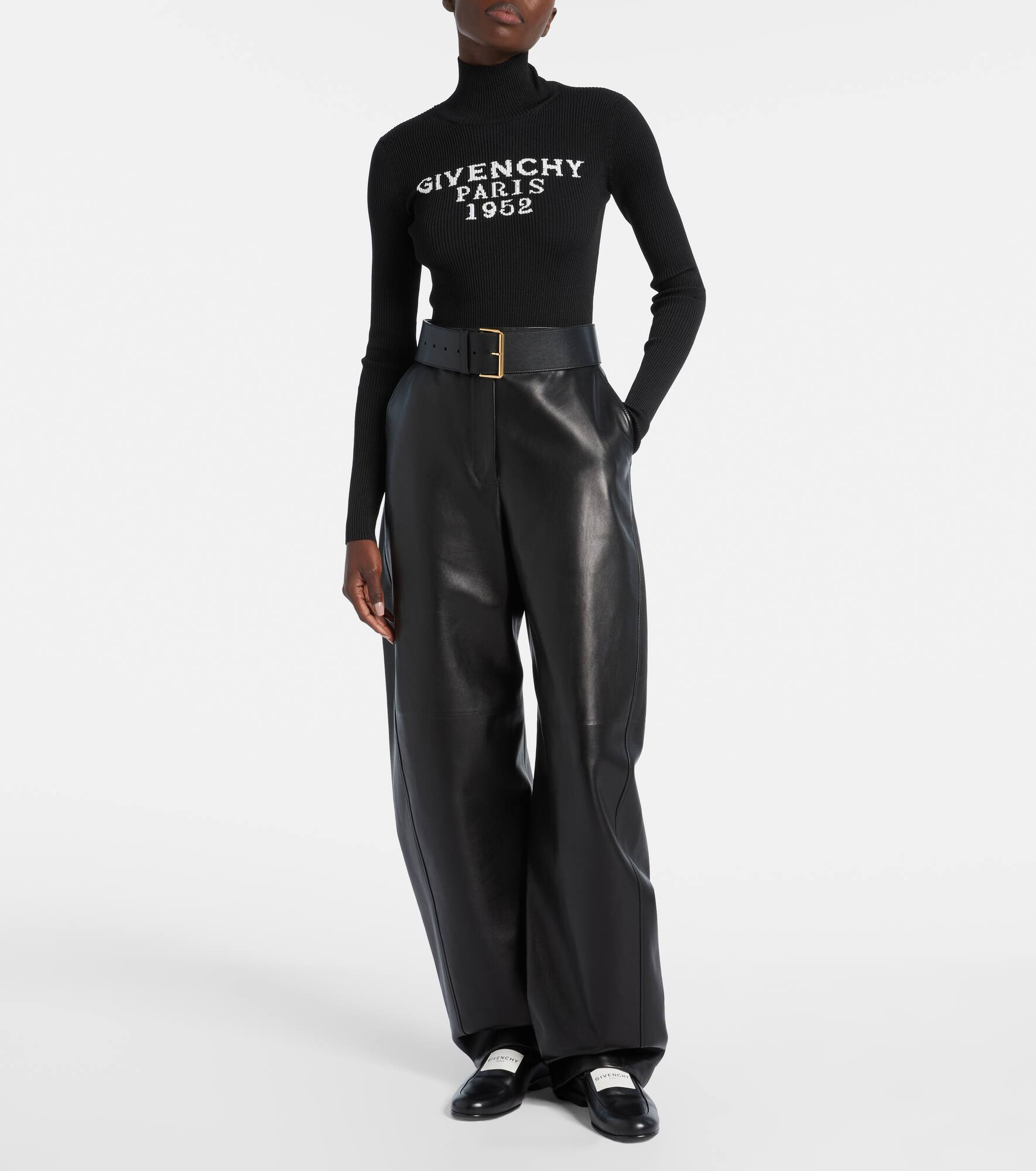 High-rise leather barrel-leg pants - 2