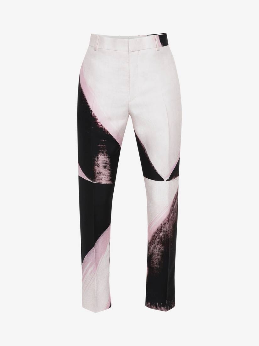 Men's Brushstroke Cigarette Trousers in Pink/white/black - 1