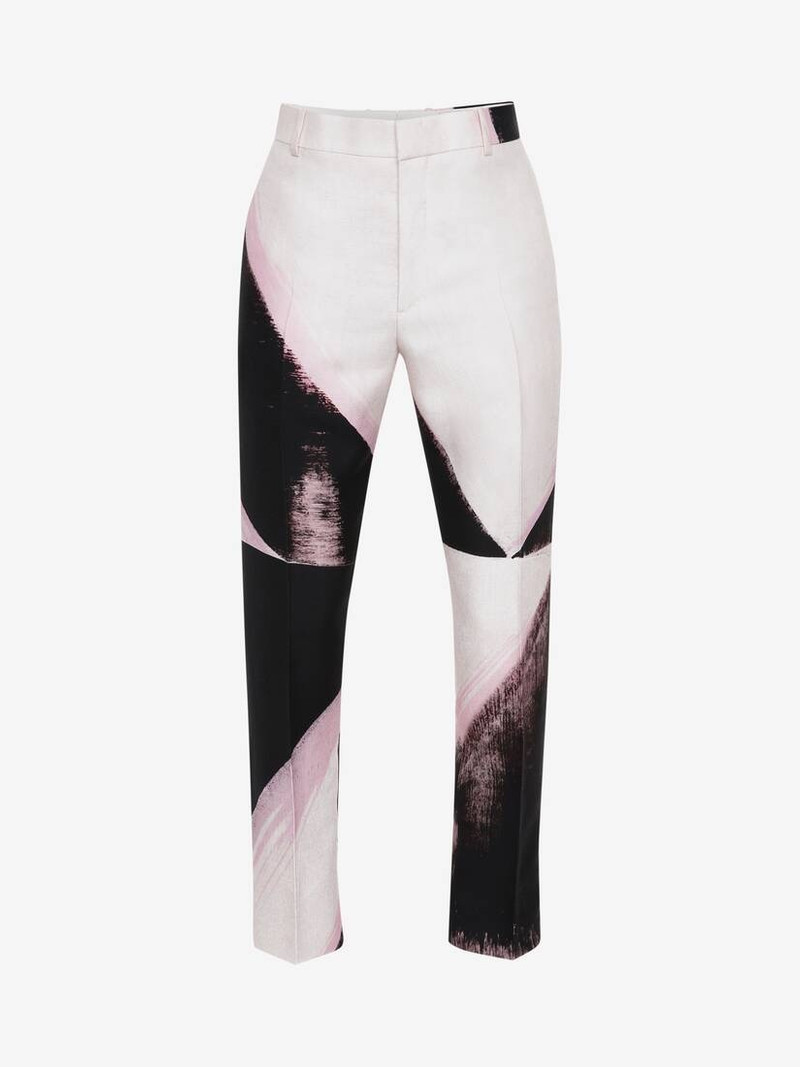 Men's Brushstroke Cigarette Trousers in Pink/white/black 1