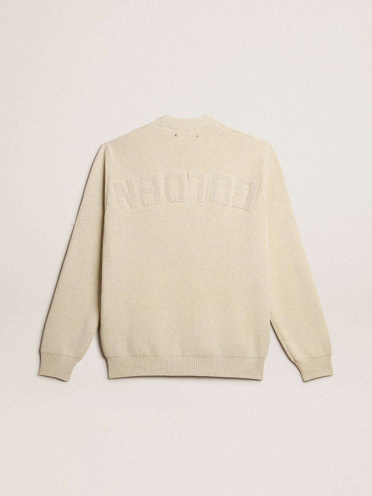 Men’s round-neck sweater in panama-colored cotton with logo on the back - 6