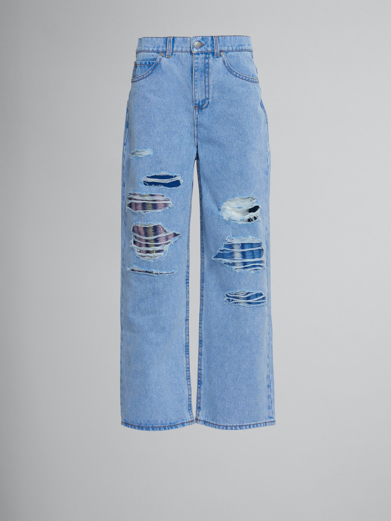 WIDE TROUSERS IN LIGHT BLUE DENIM AND MOHAIR - 1
