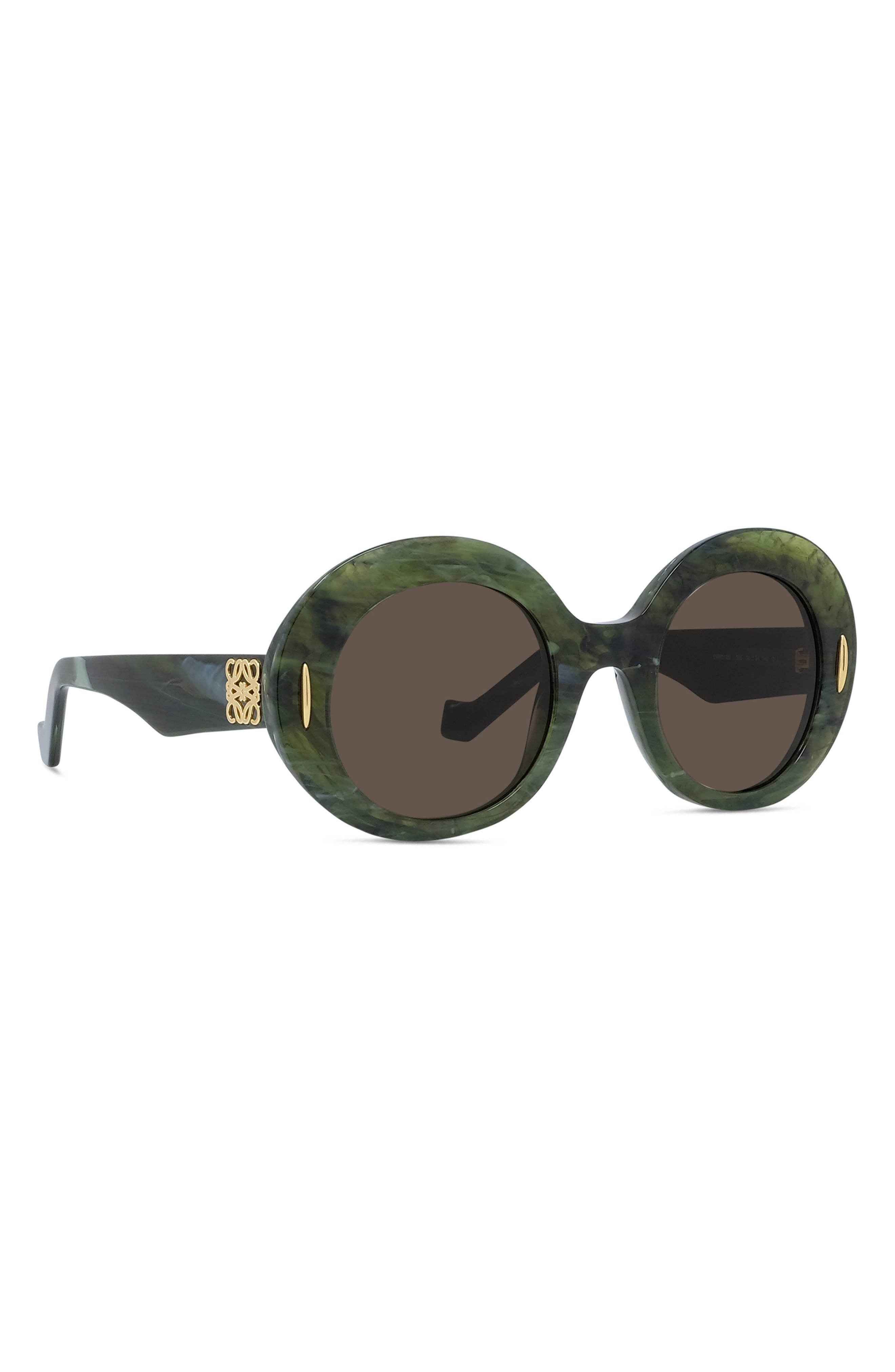 Loewe Anagram 50mm Oval Sunglasses in Shiny Dark Green /Brown at Nordstrom - 7