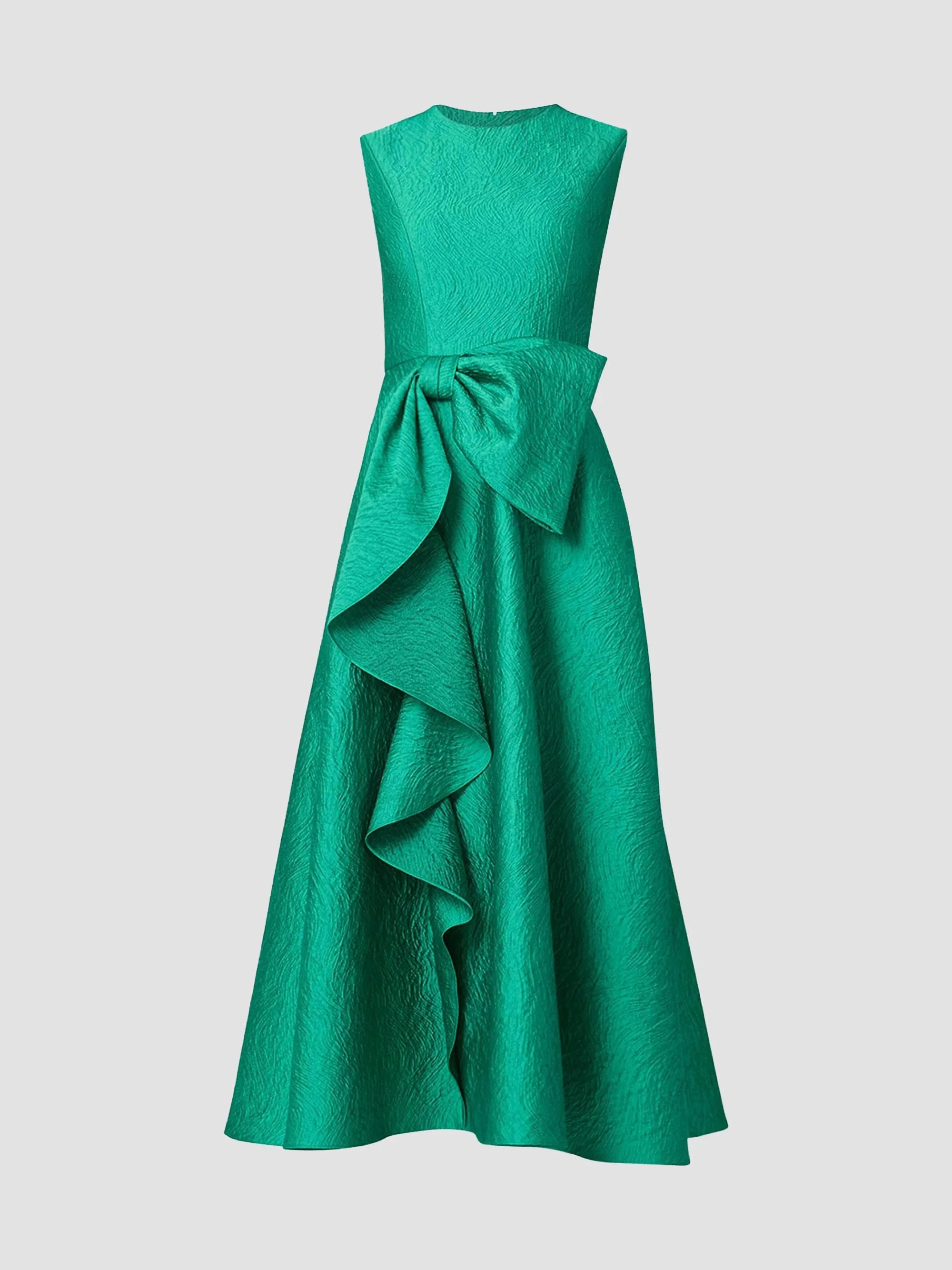 Women's Laura Bow-Appliqué Ruffled Jacquard Gown - Emerald - 1