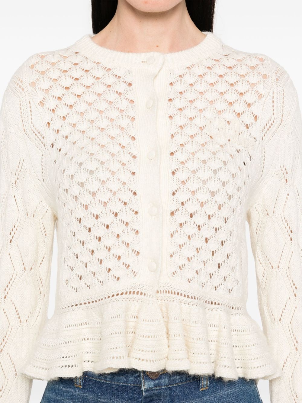 open-knit ruffled cardigan - 5