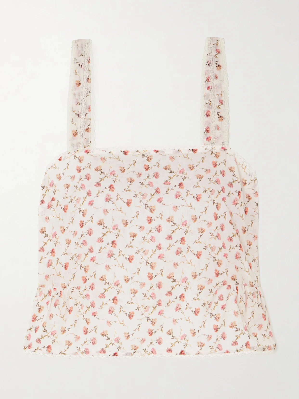 Charlotte Lace-trimmed Floral-print Cotton Top - 1