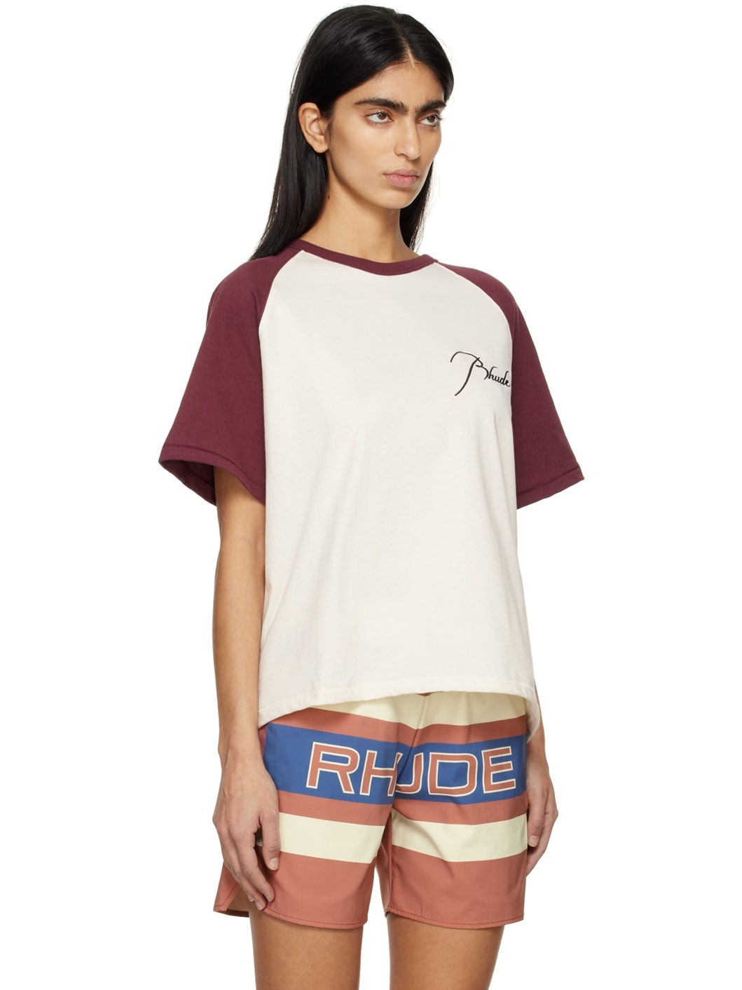 Off-White & Burgundy Raglan T-Shirt - 2