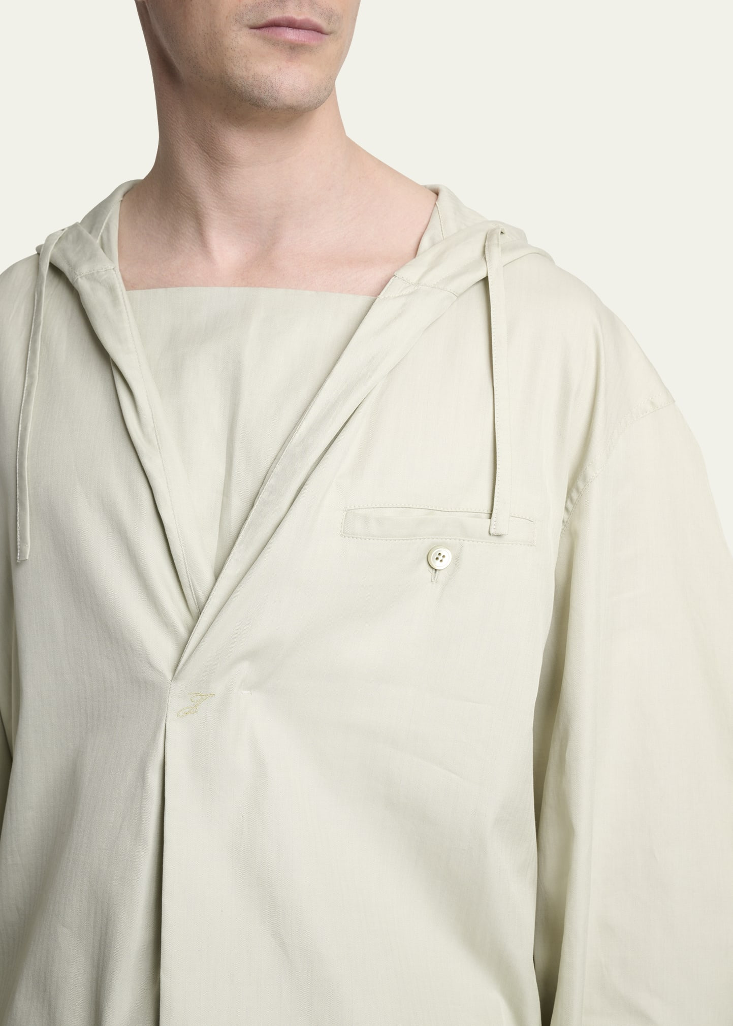 Men's La Blouse Cotton Herringbone Hooded Shirt - 5