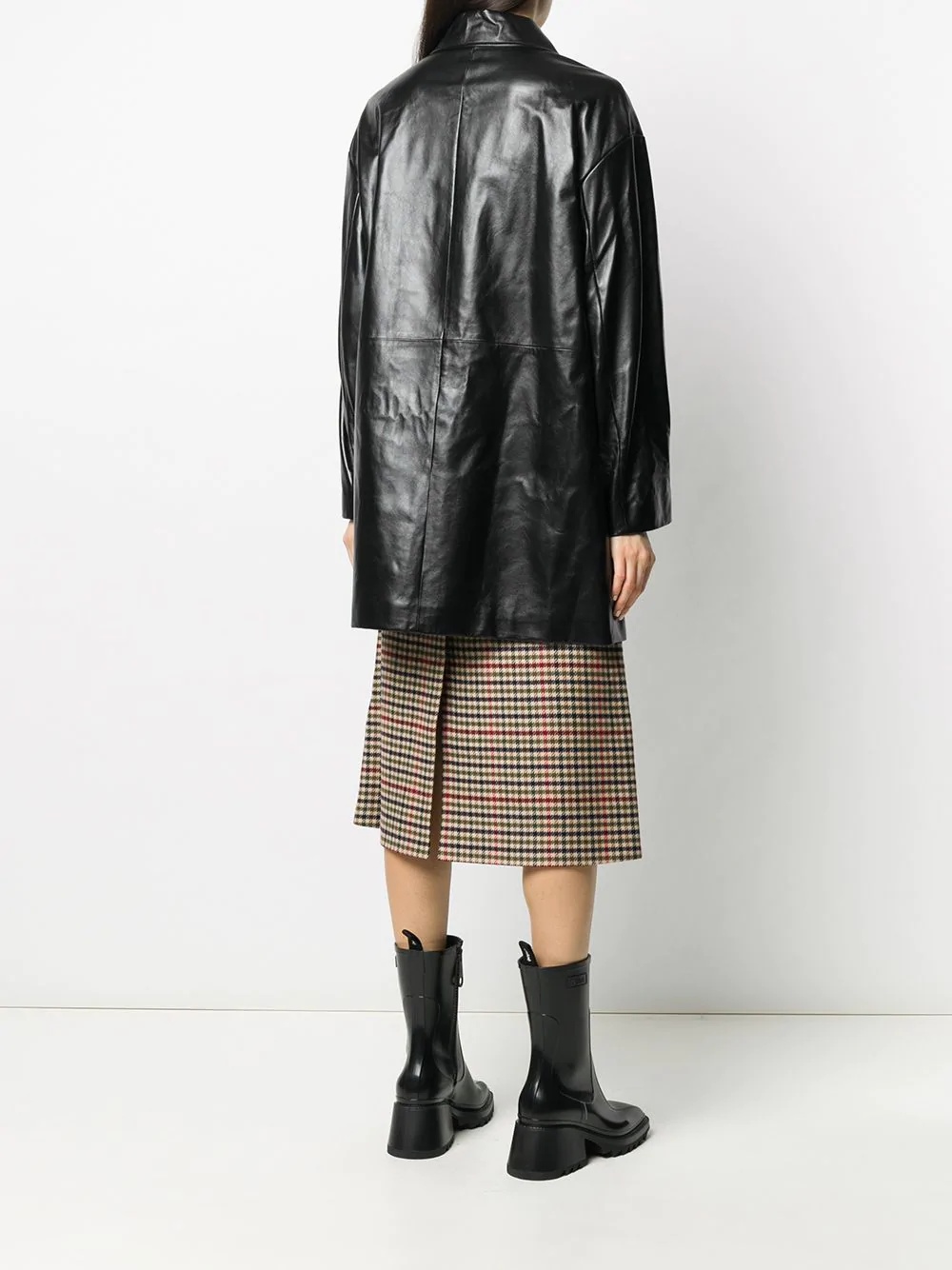 lambskin leather button-up coat - 4