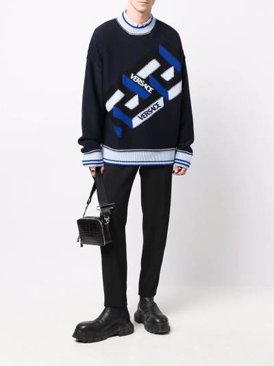 VERSACE logo-print crew neck jumper outlook