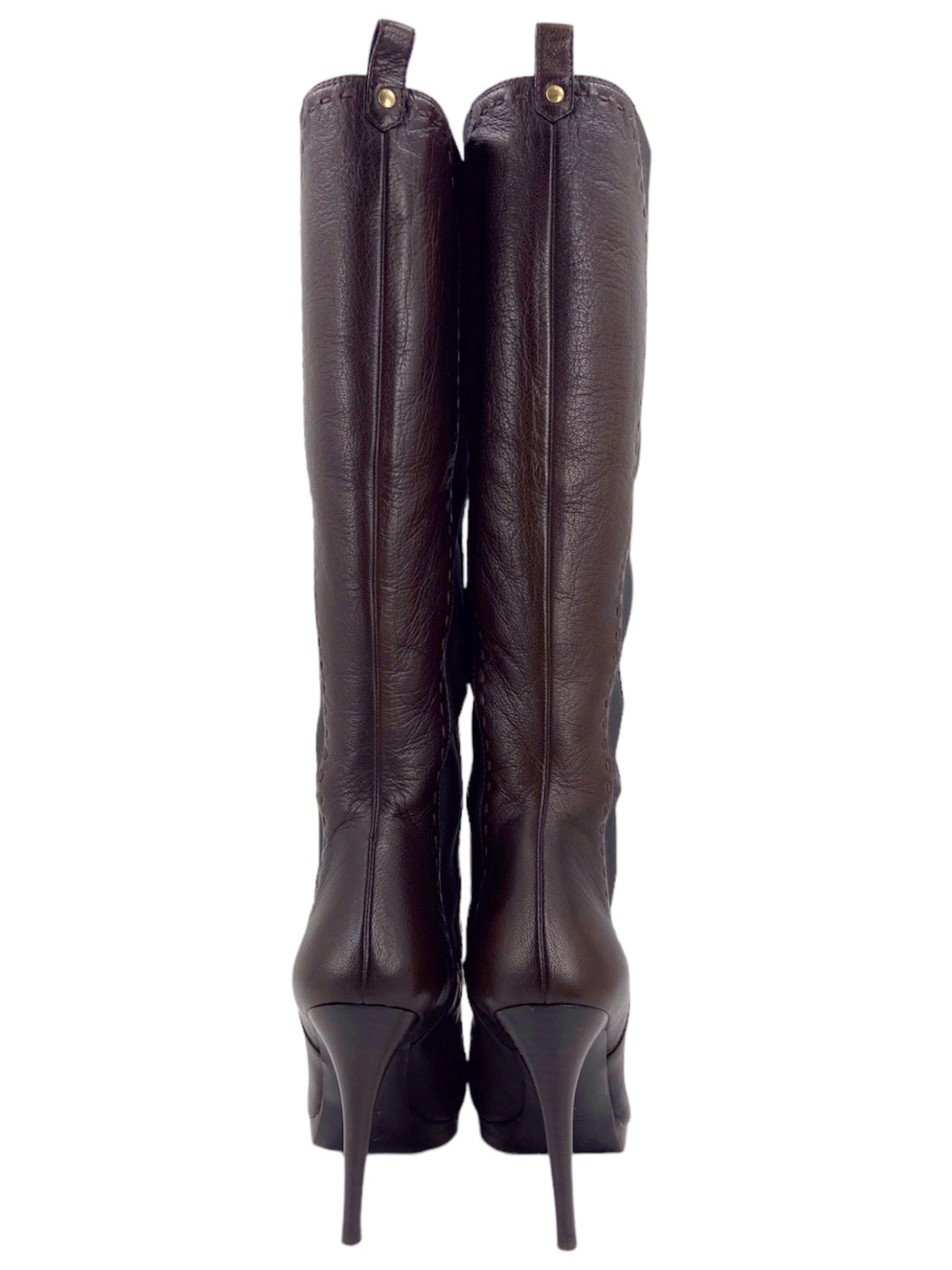 Yves Saint Laurent Rive Gauche Tom Ford Shearling Brown Heeled Stiletto Long Boots 37.5 - 5