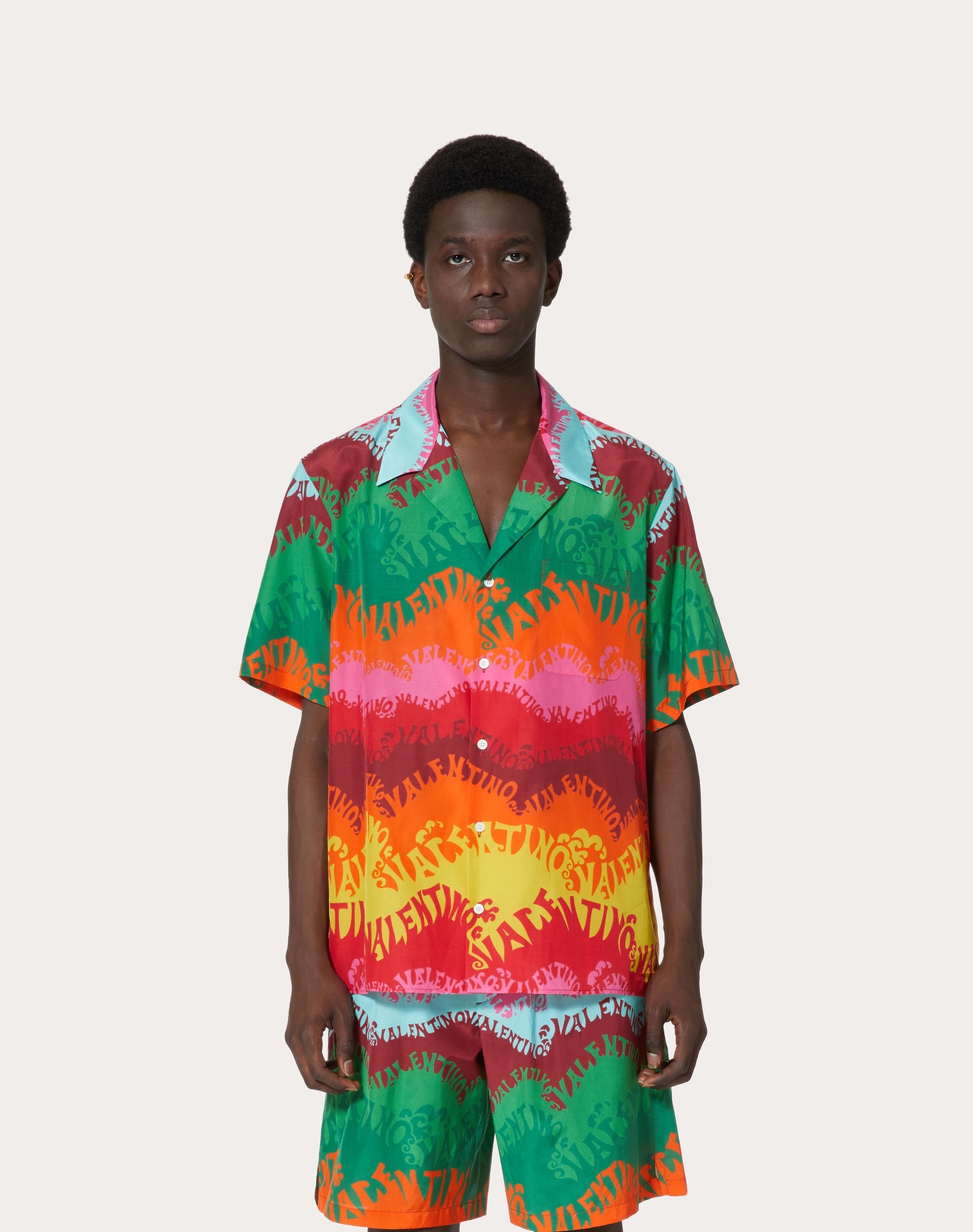 SILK AND COTTON SHIRT IN VALENTINO WAVES MULTICOLOR PRINT - 3