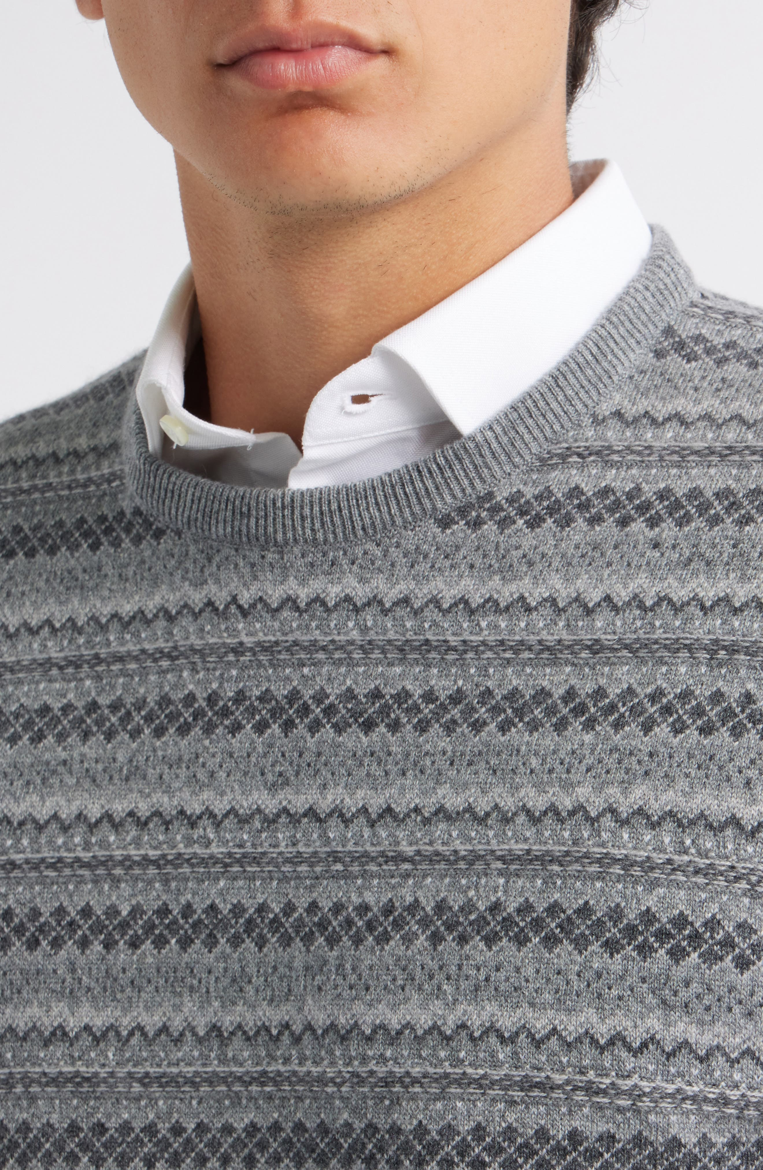 Thom Browne Fair Isle Float Jacquard Cashmere Sweater in Light Grey at Nordstrom - 4
