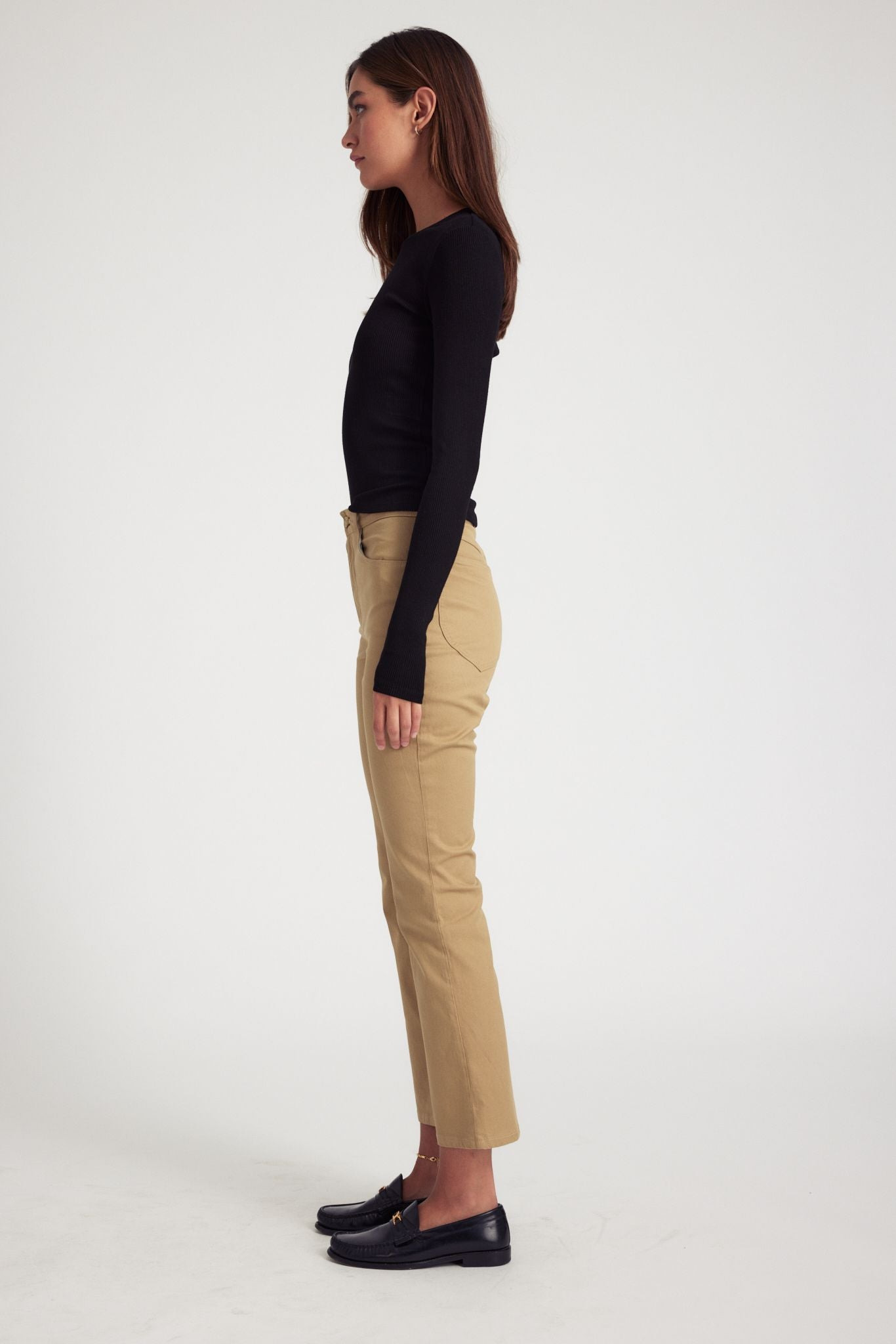 KHAKI 5 POCKET ANKLE FLARE PANTS - 3