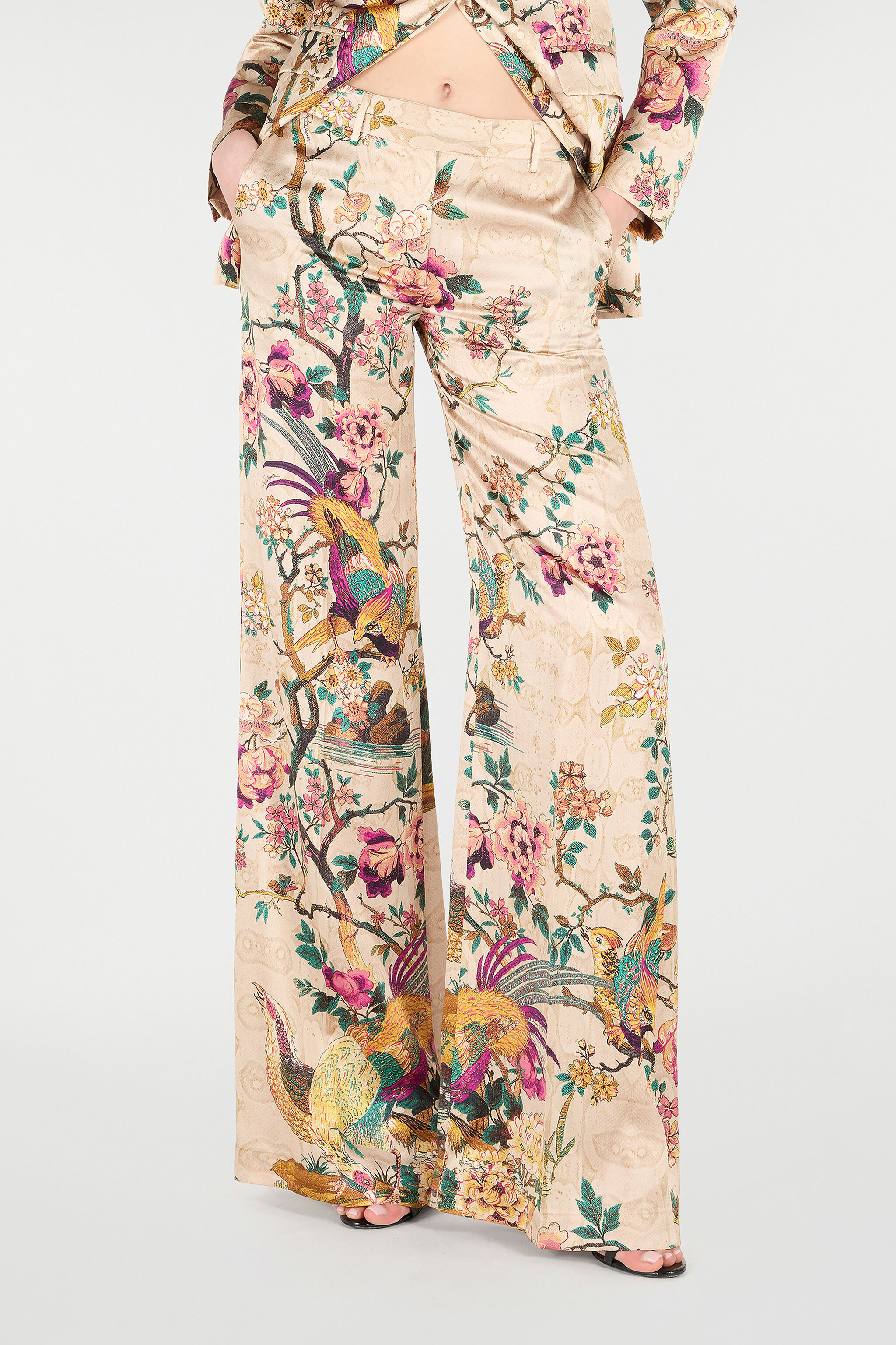 Palazzo Pants With Oriental Bird Print - 3