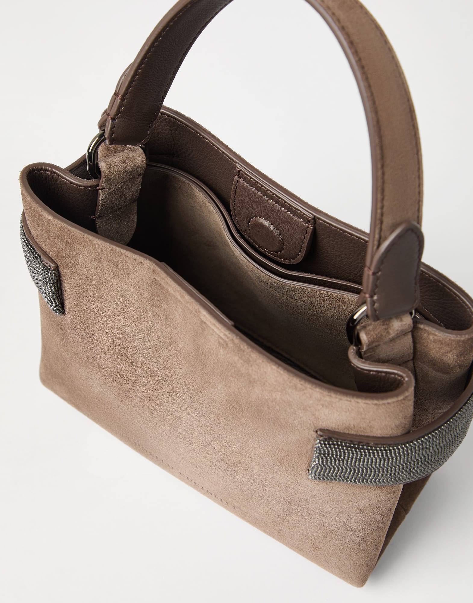 Essence small top-handle bag in suede with precious bands - 5