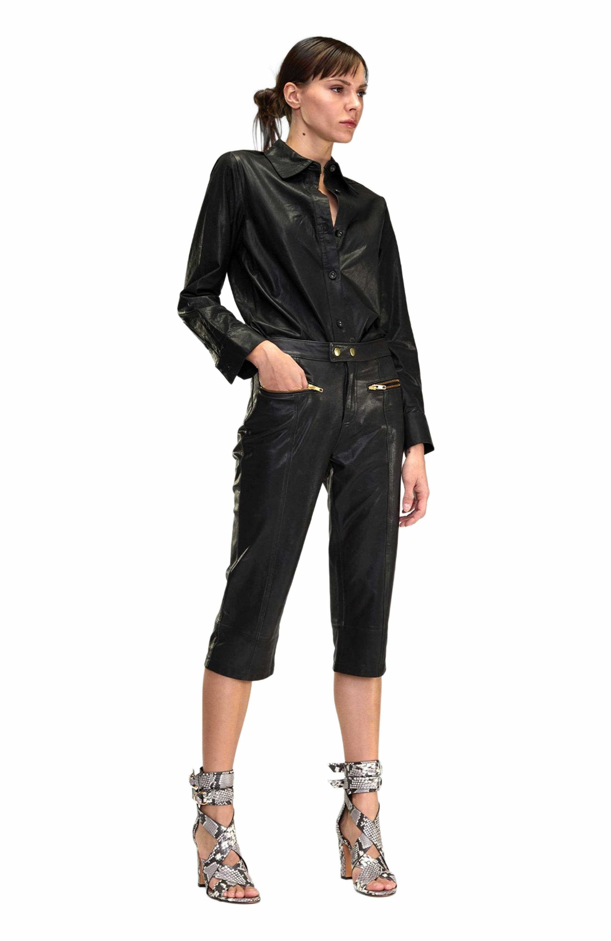 Cynthia Rowley LEATHER CAPRIS in Black at Nordstrom - 1