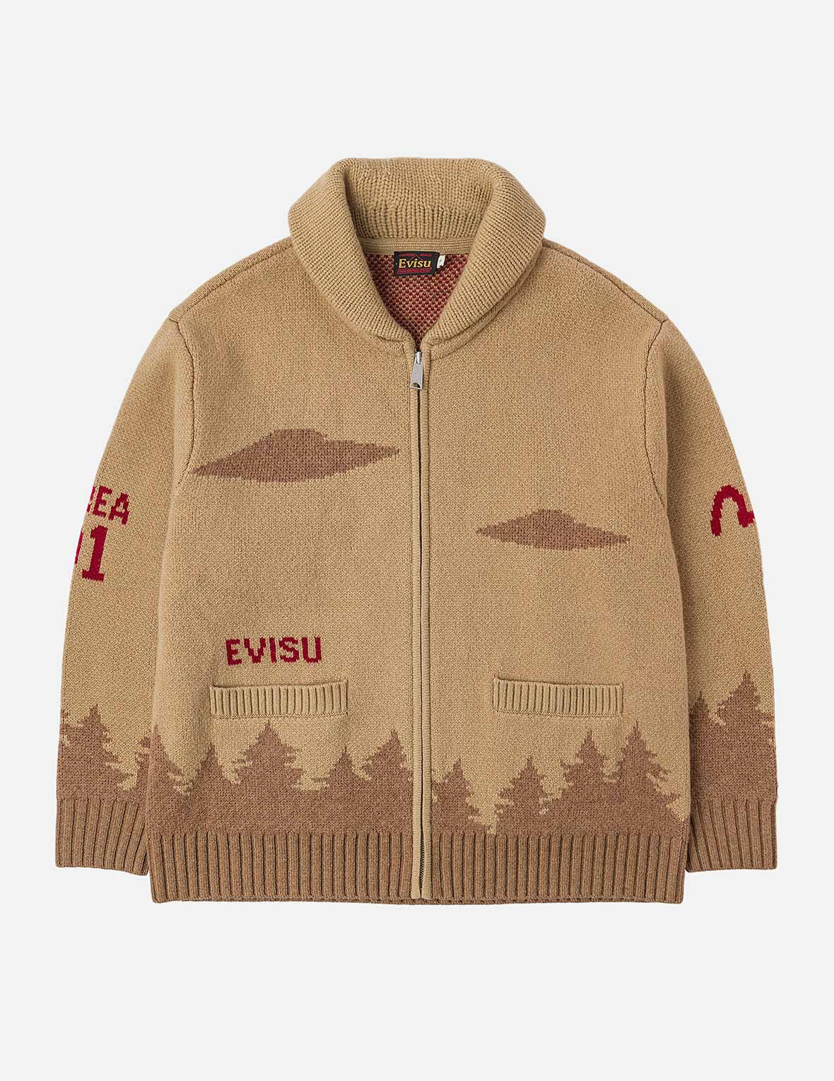 UFO and Cowichan Intarsia Patterns Relax Fit Knitted Sweatshirt - 3