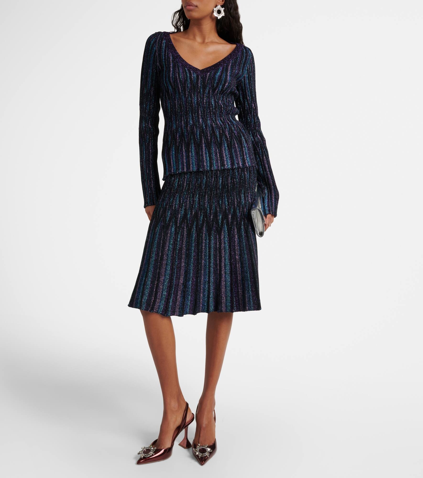Pleated lamé midi skirt - 6