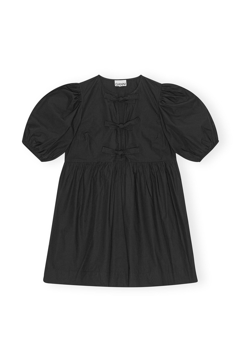 BLACK COTTON POPLIN TIE STRING 미니 드레스 - 1