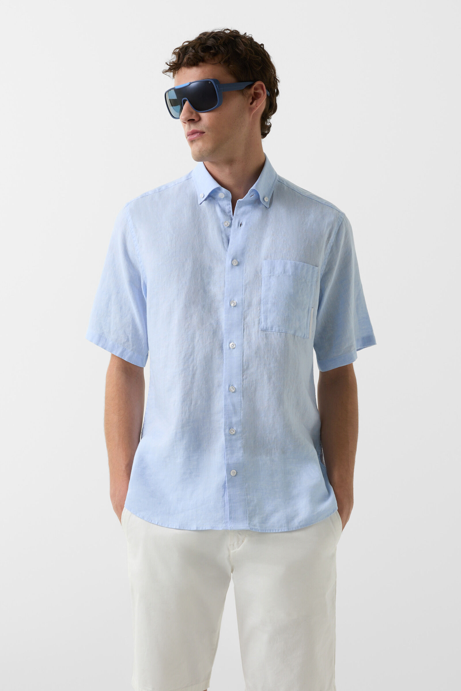 Linen short-sleeved shirt Lykos in Light blue - 2