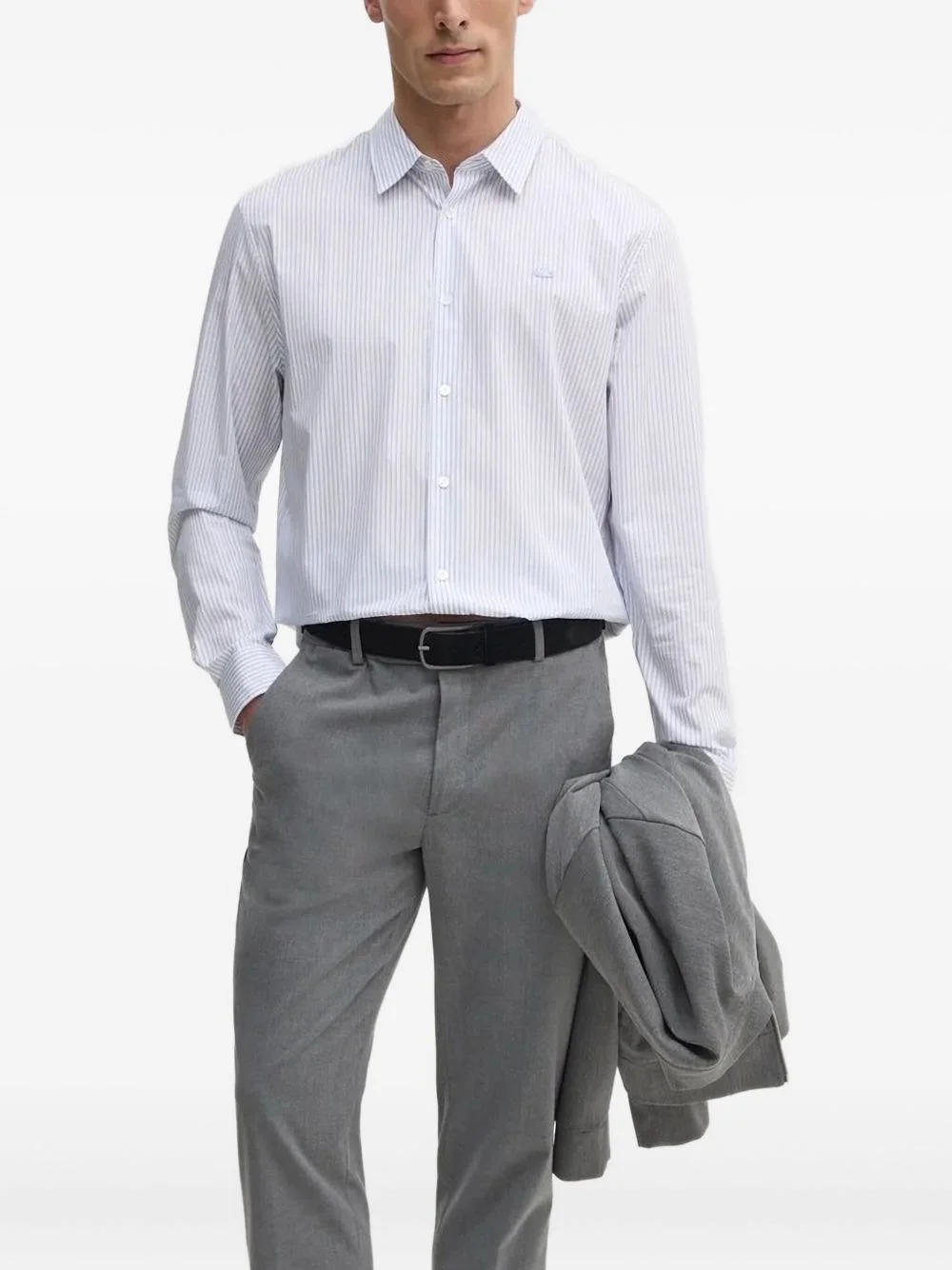 striped logo-patch shirt - 1