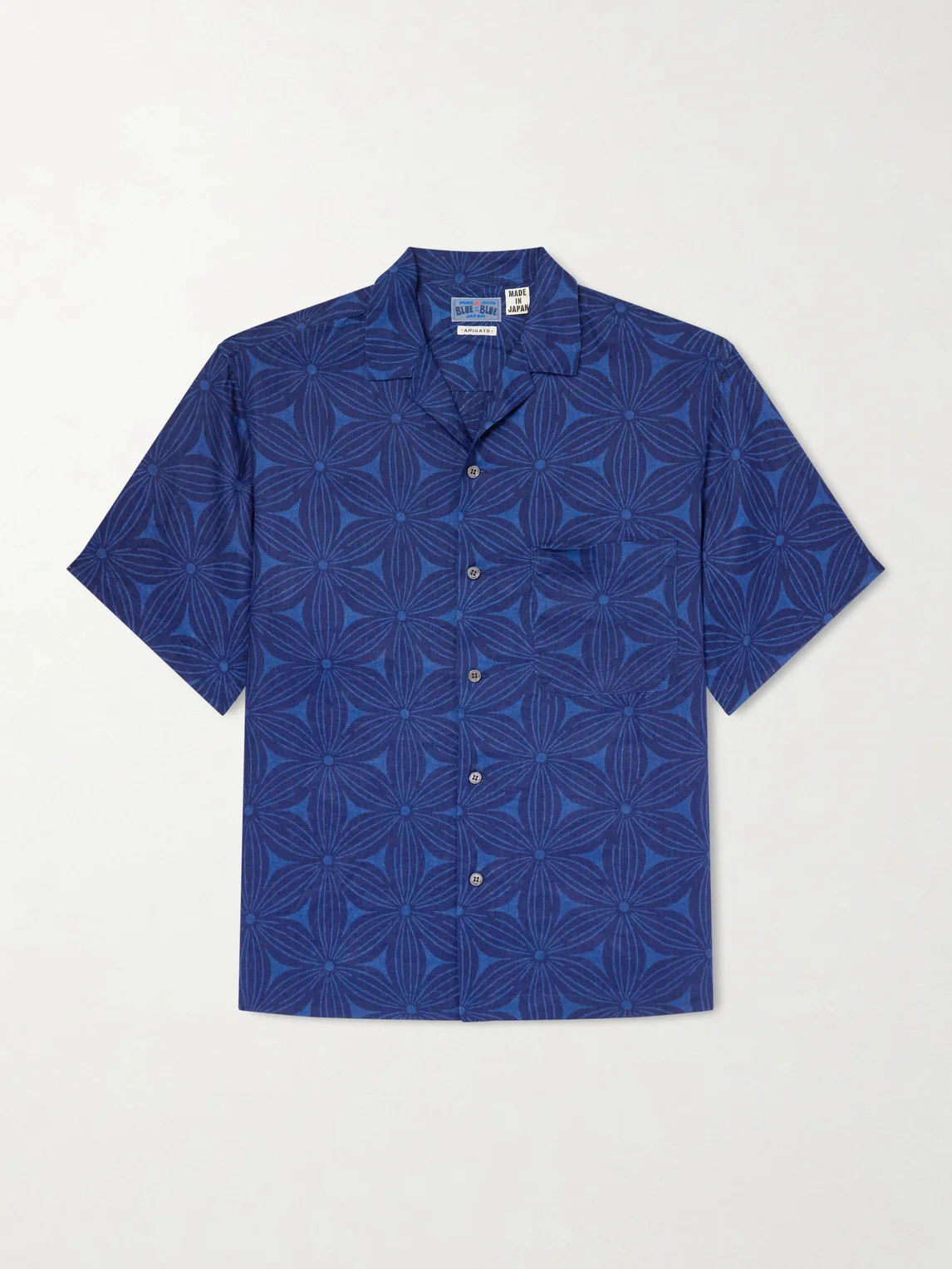 Sakura Camp-Collar Indigo-Dyed Floral-Print Linen Shirt - 1
