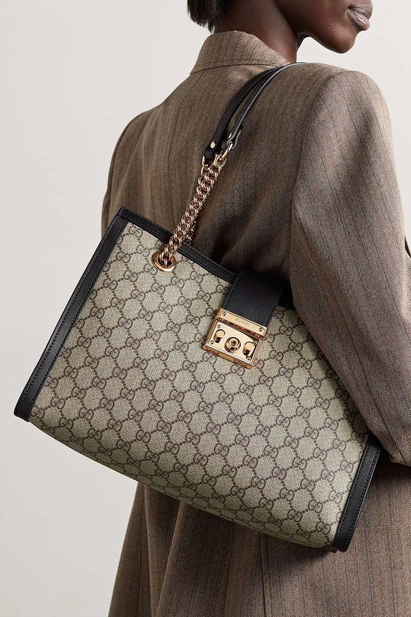 GUCCI Padlock leather-trimmed printed coated-canvas tote outlook