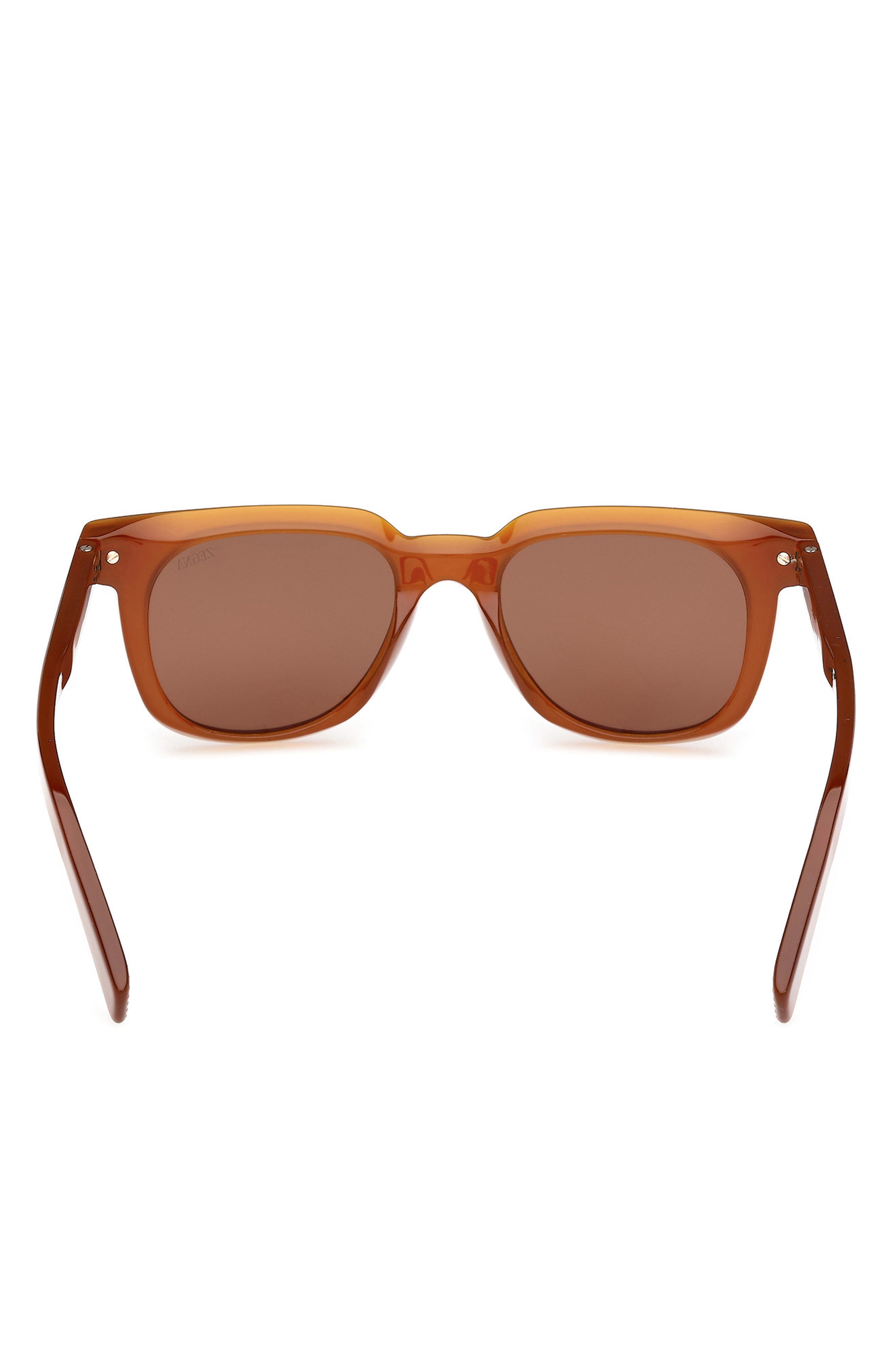 ZEGNA 50mm Geometric Sunglasses in Milky Vicuna/Brass /Brown at Nordstrom - 4