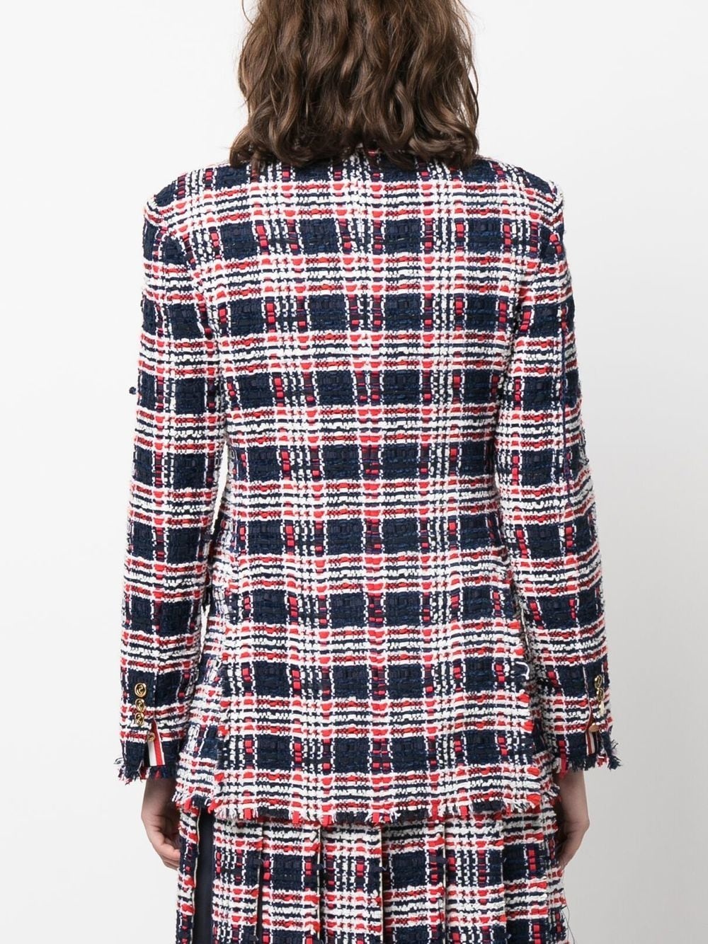 frayed single-breasted tweed blazer - 4