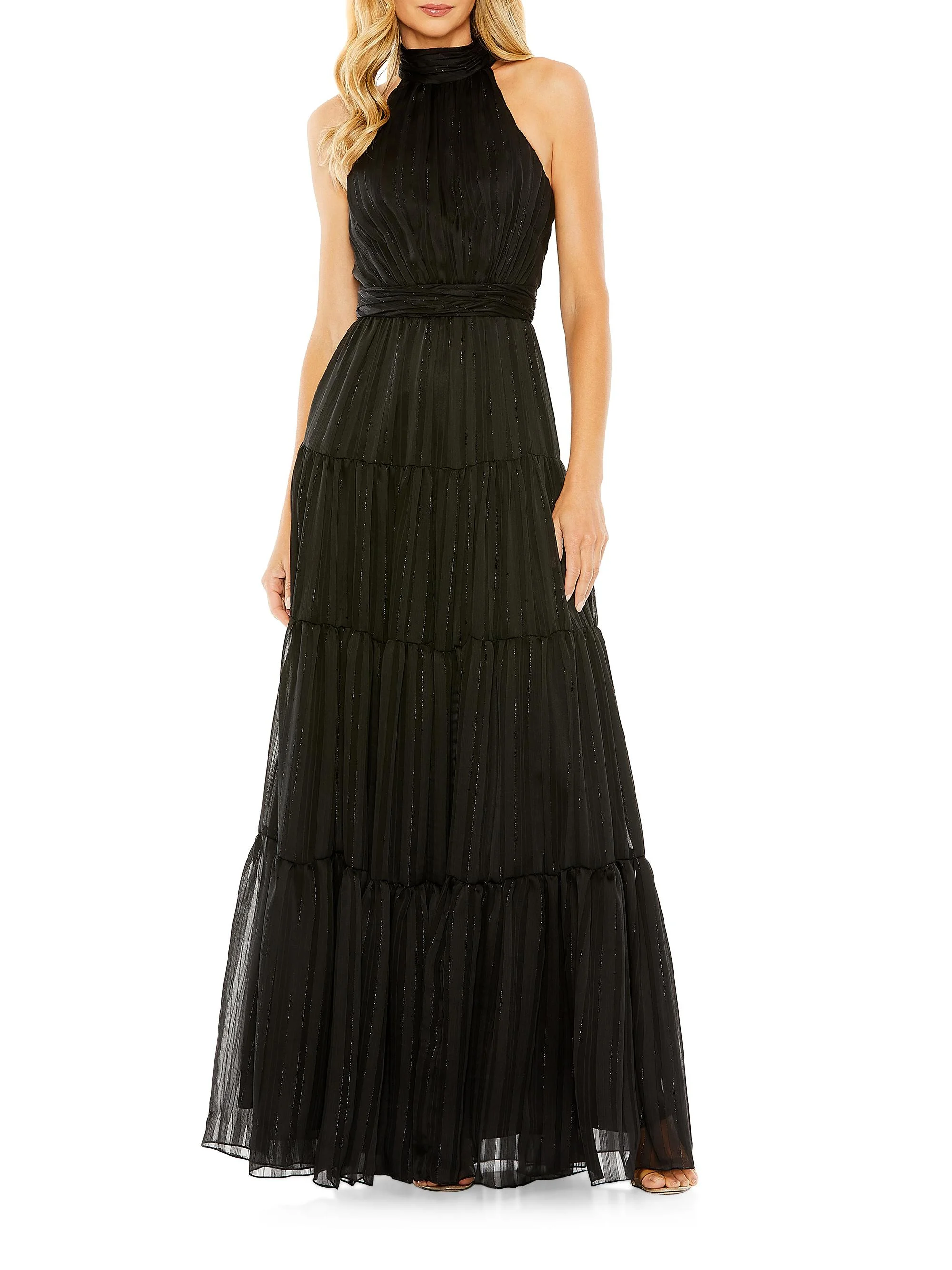Women's Satin Halter Gown - Black - 1