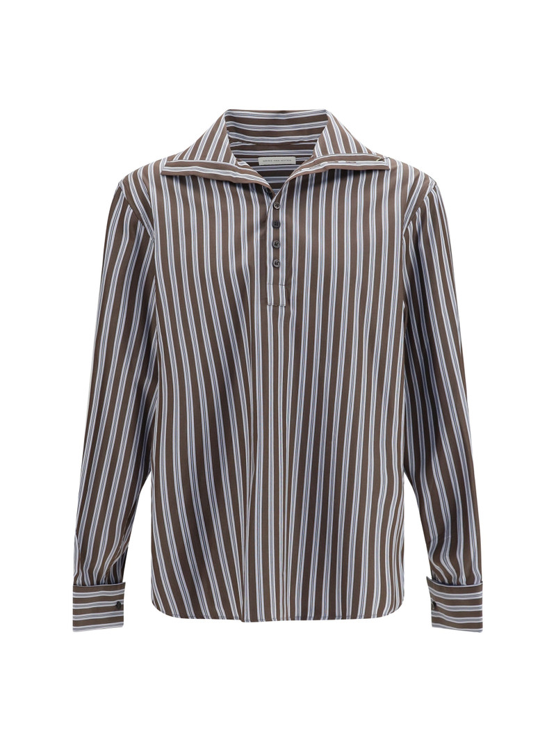 Dries Van Noten Striped Cotton Shirt — Brown 1