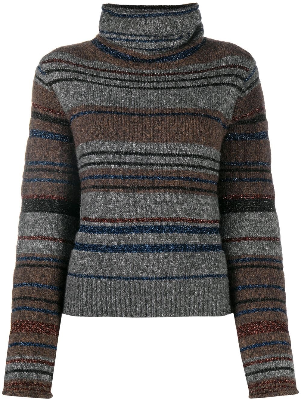 turtle neck striped knit sweater - 1