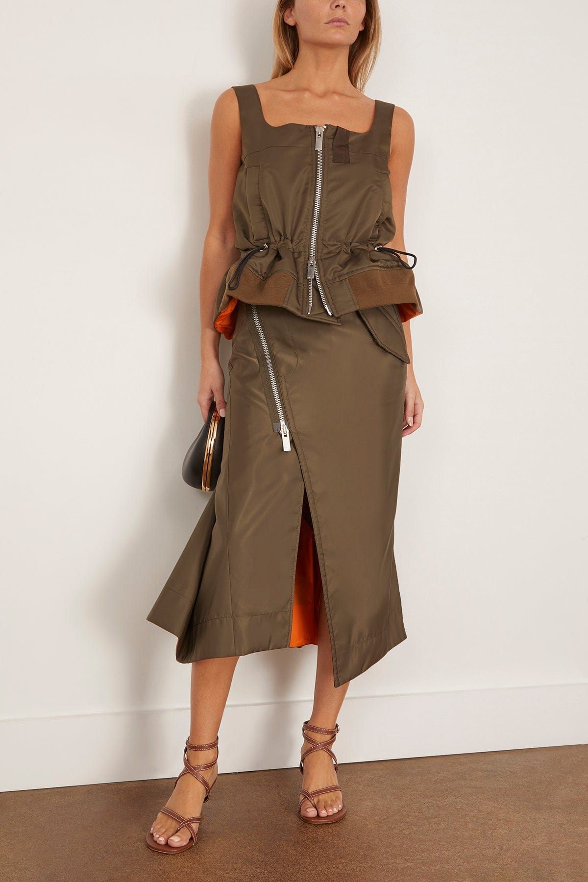 Nylon Twill Skirt in Dark Khaki - 2