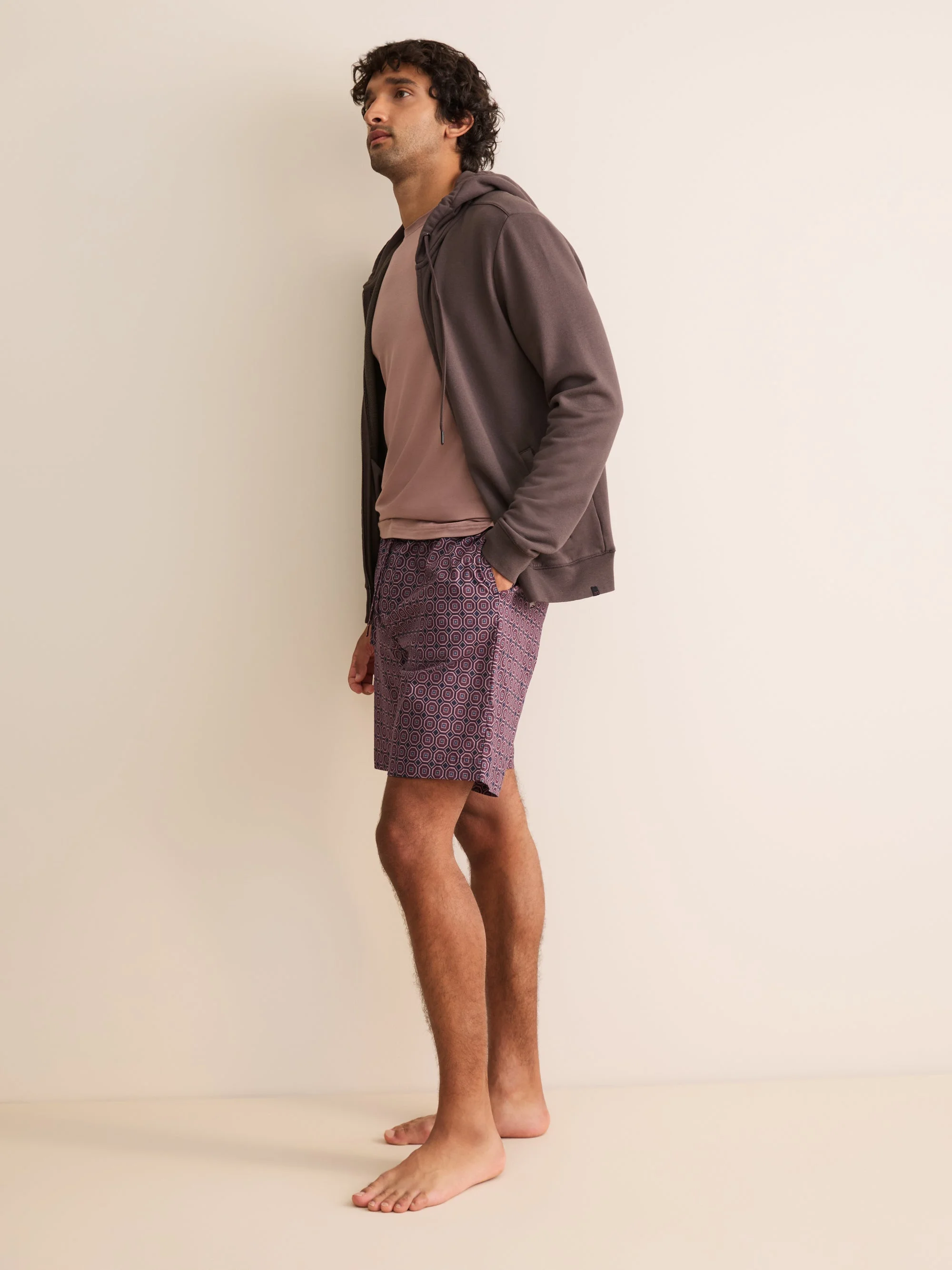 Ledbury Cotton Batiste Lounge Shorts Night Navy & Wine Geo - 1