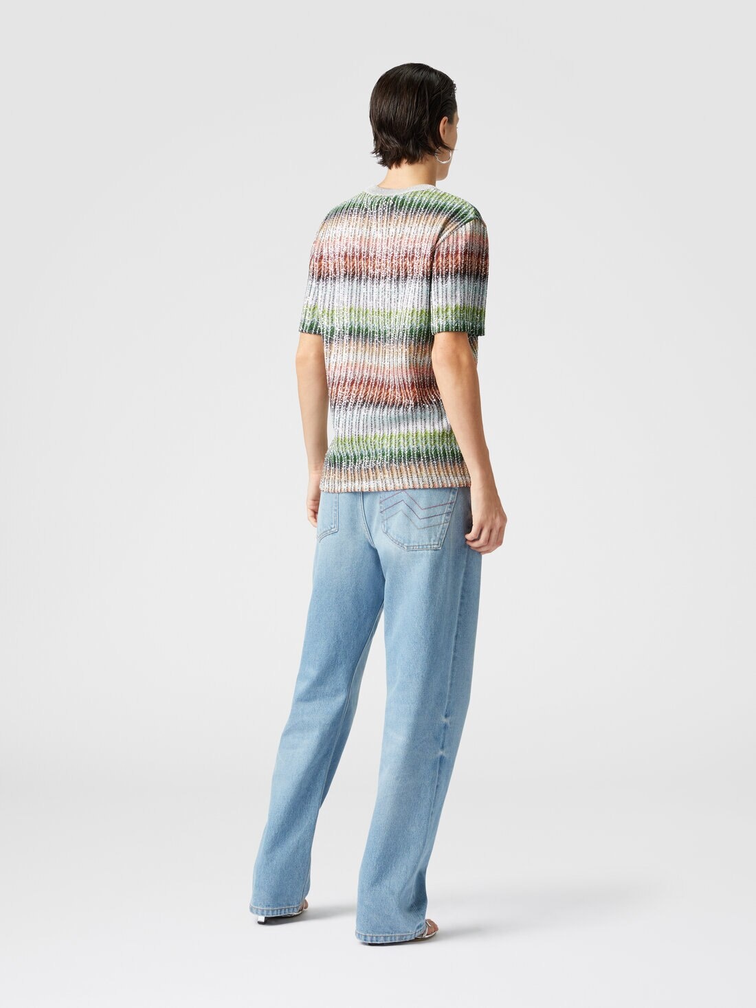 Crewneck T-shirt in gradient zigzag knit with sequins - 3