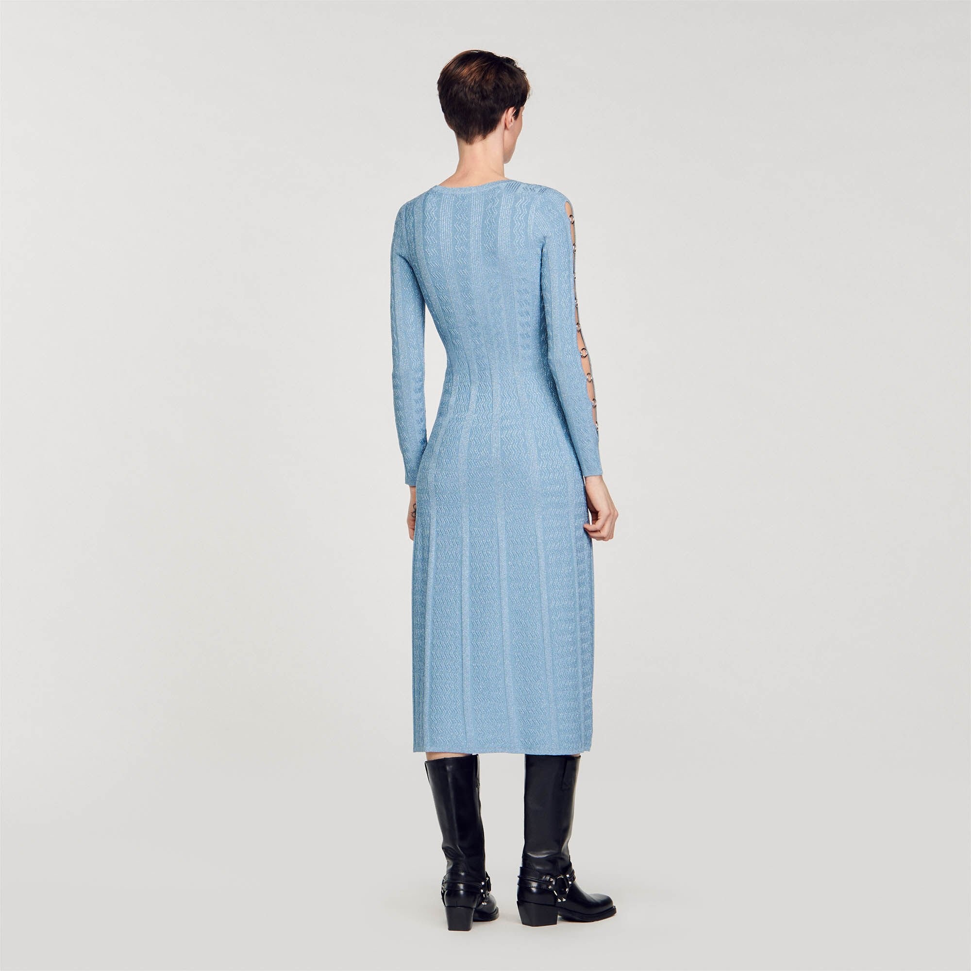 LONG-SLEEVED KNIT MIDI DRESS - 6