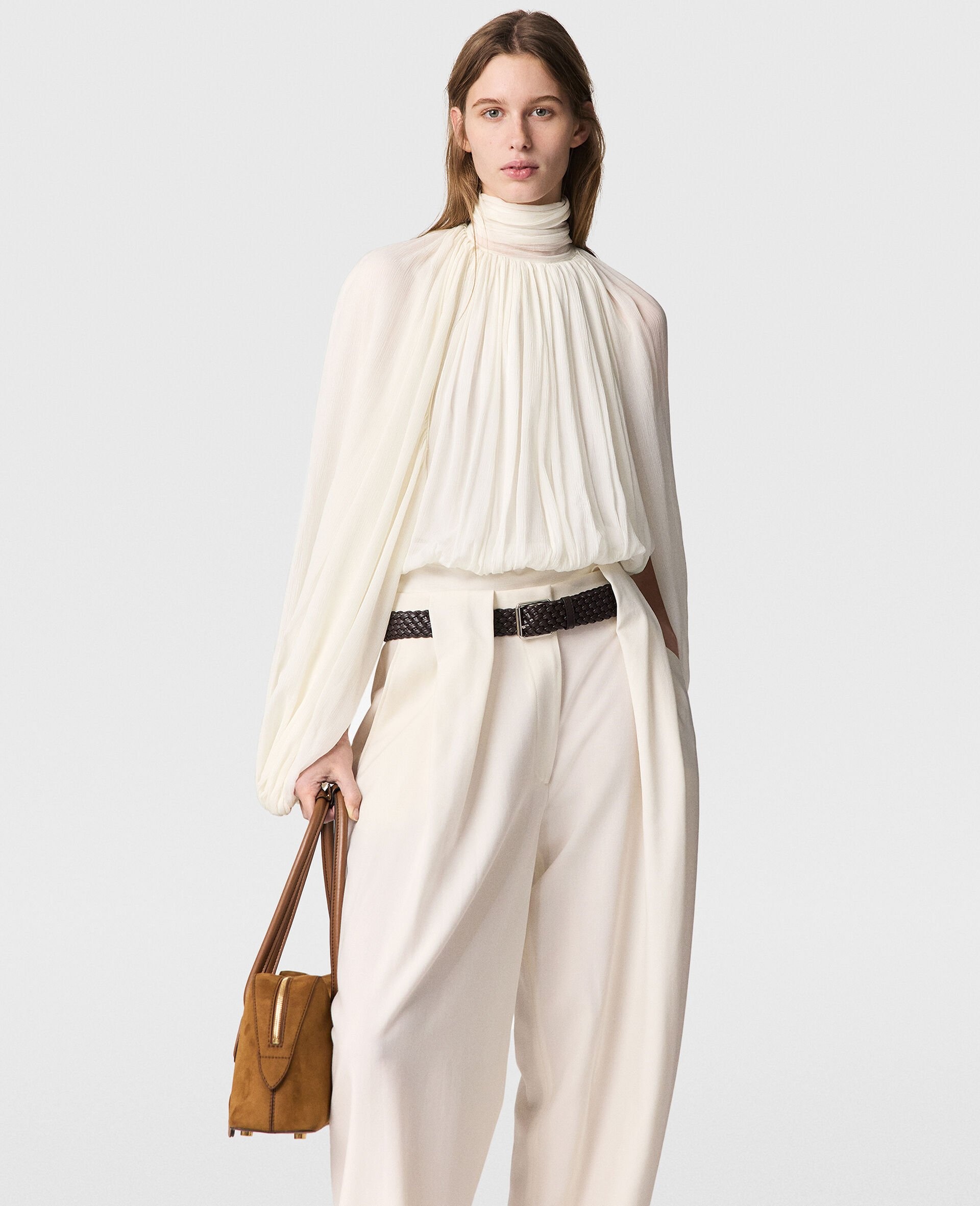 Pleated Balloon-Sleeve Top - 2