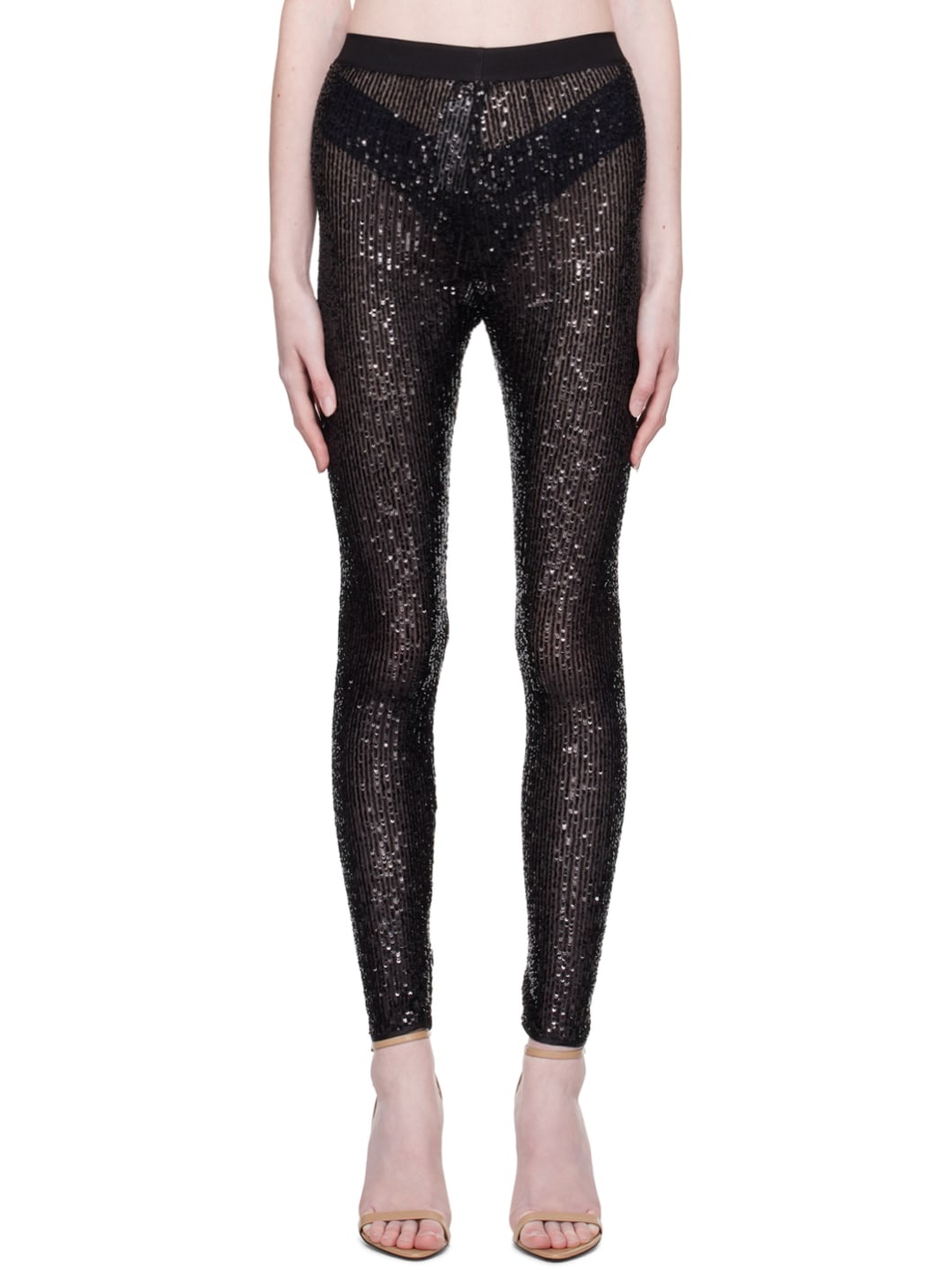 Black Sequinned Leggings - 1