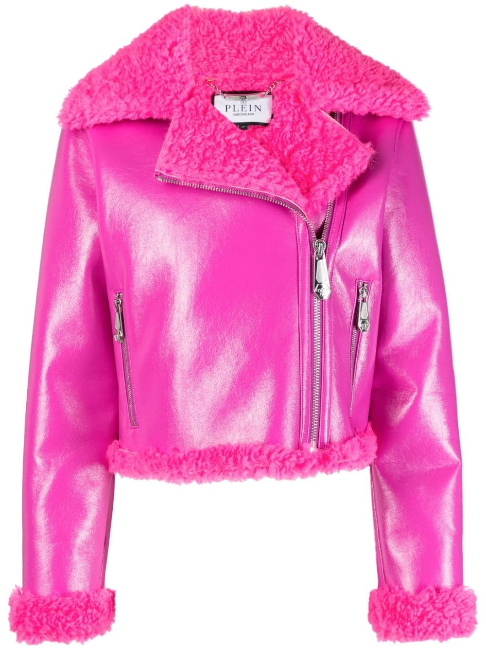 faux shearling-trim biker jacket - 1