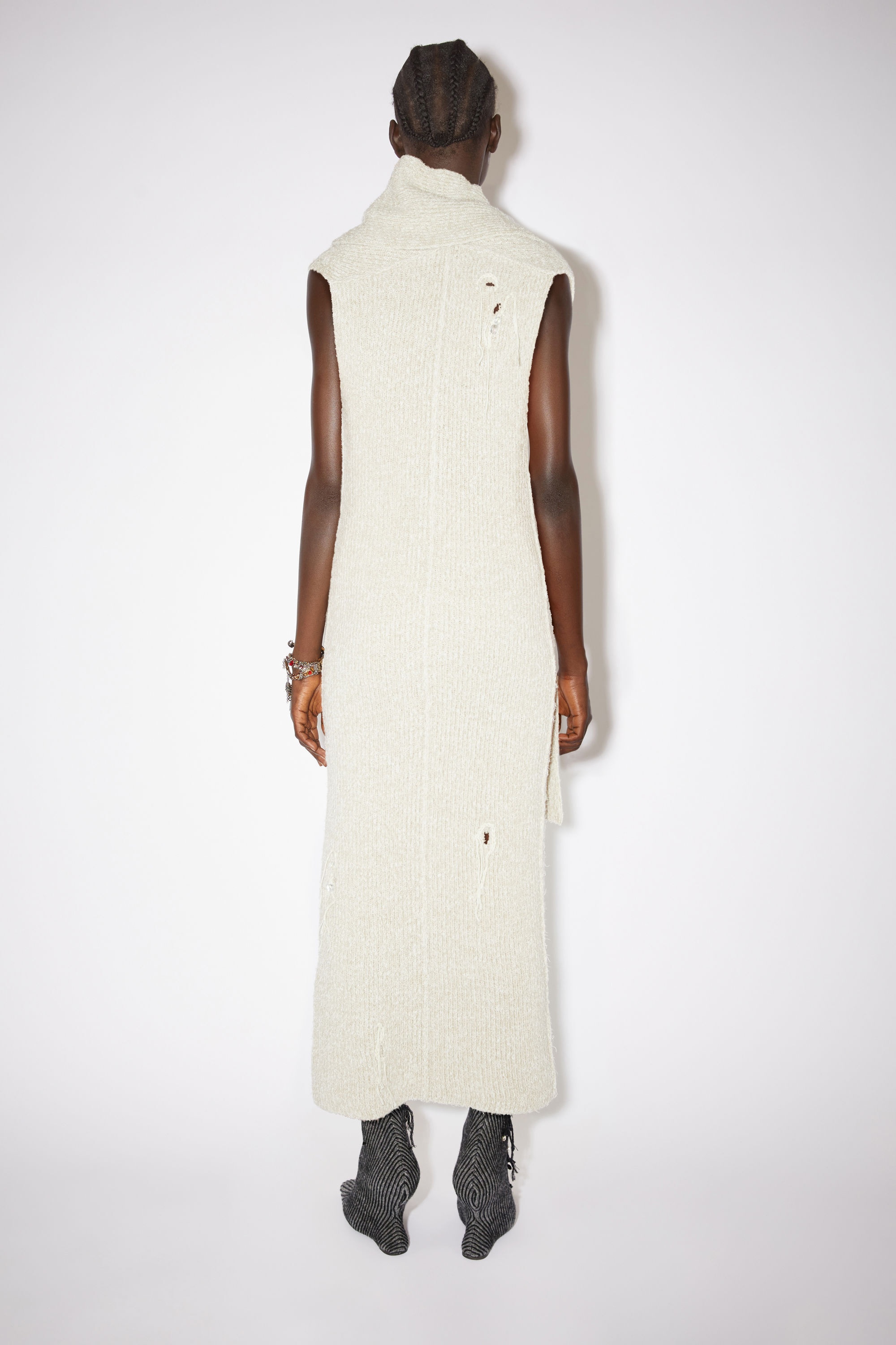 Distressed ribbed knit dress - Ecru/white - 4