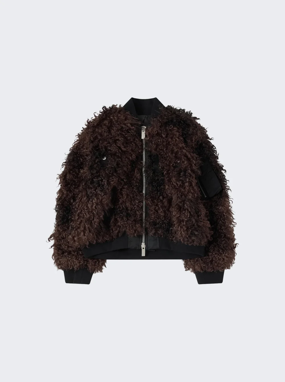 Curly Faux Fur Bomber Jacket Brown - 1