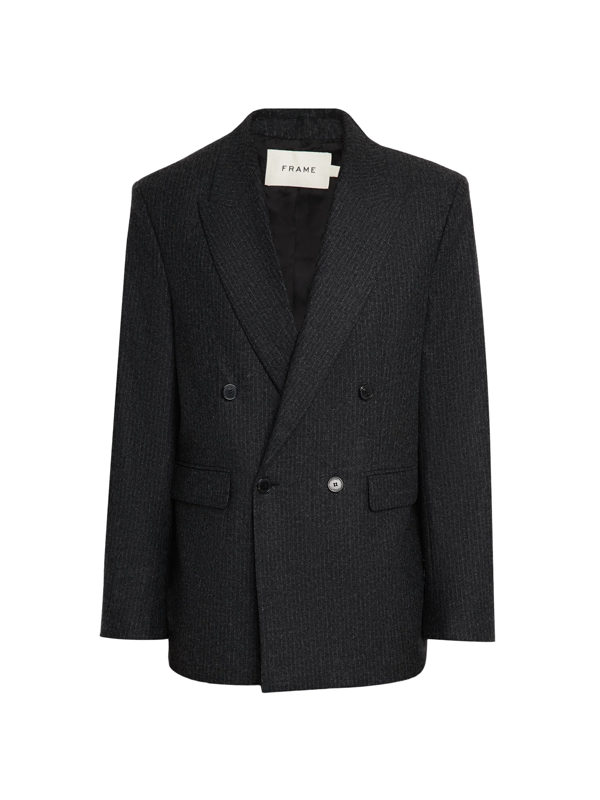 Men's Pinstripe Wool-Blend Double-Breasted Blazer - Dark Grey - 1