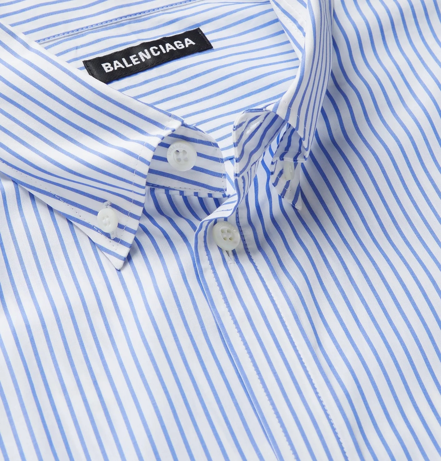 Oversized Button-Down Collar Logo-Print Striped Cotton Shirt - 5