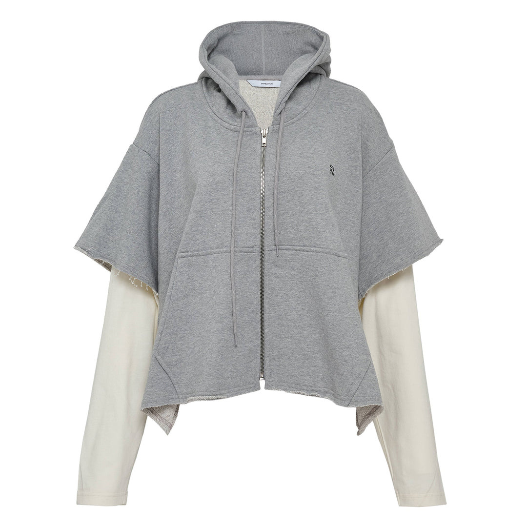 Gray Raw Edge Zip-Up Hoodie - 1