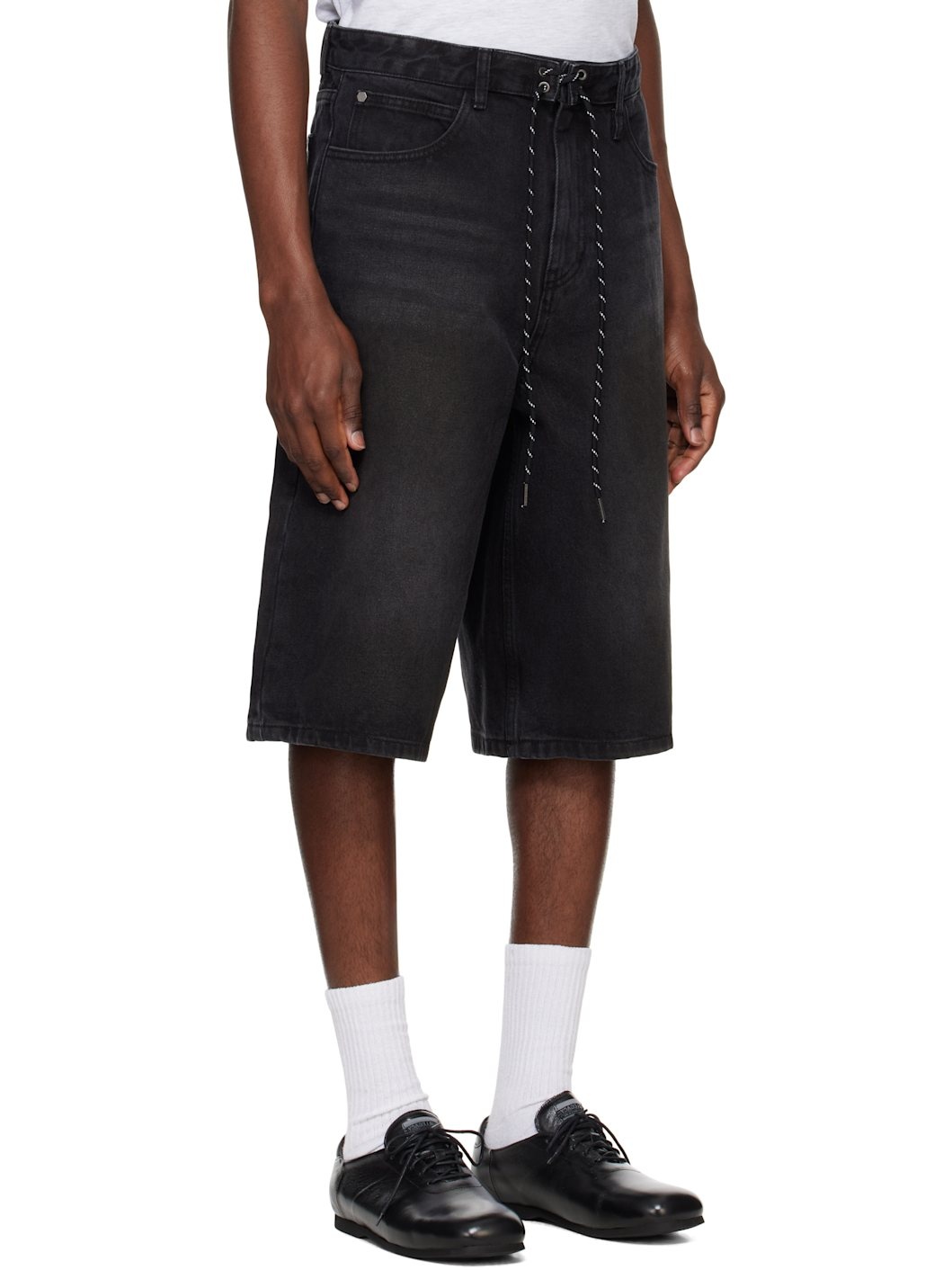 Black Drawstring Denim Shorts - 2